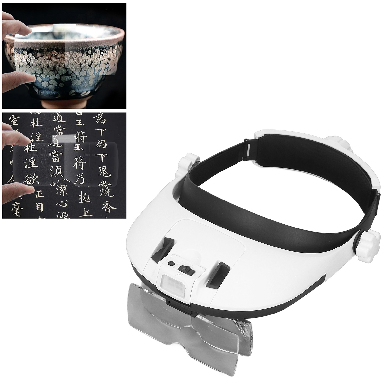 Wiederaufladbare Kopflupe Mg81000nc Mit 8 Leds (warme Und Kalte Farben) Und 5 Vergrößerungsstufen Für Präzise Arbeiten, Reparaturen, Lesen Und Begutachten Von Schmuck Und Handgefertigten Gegenständen.