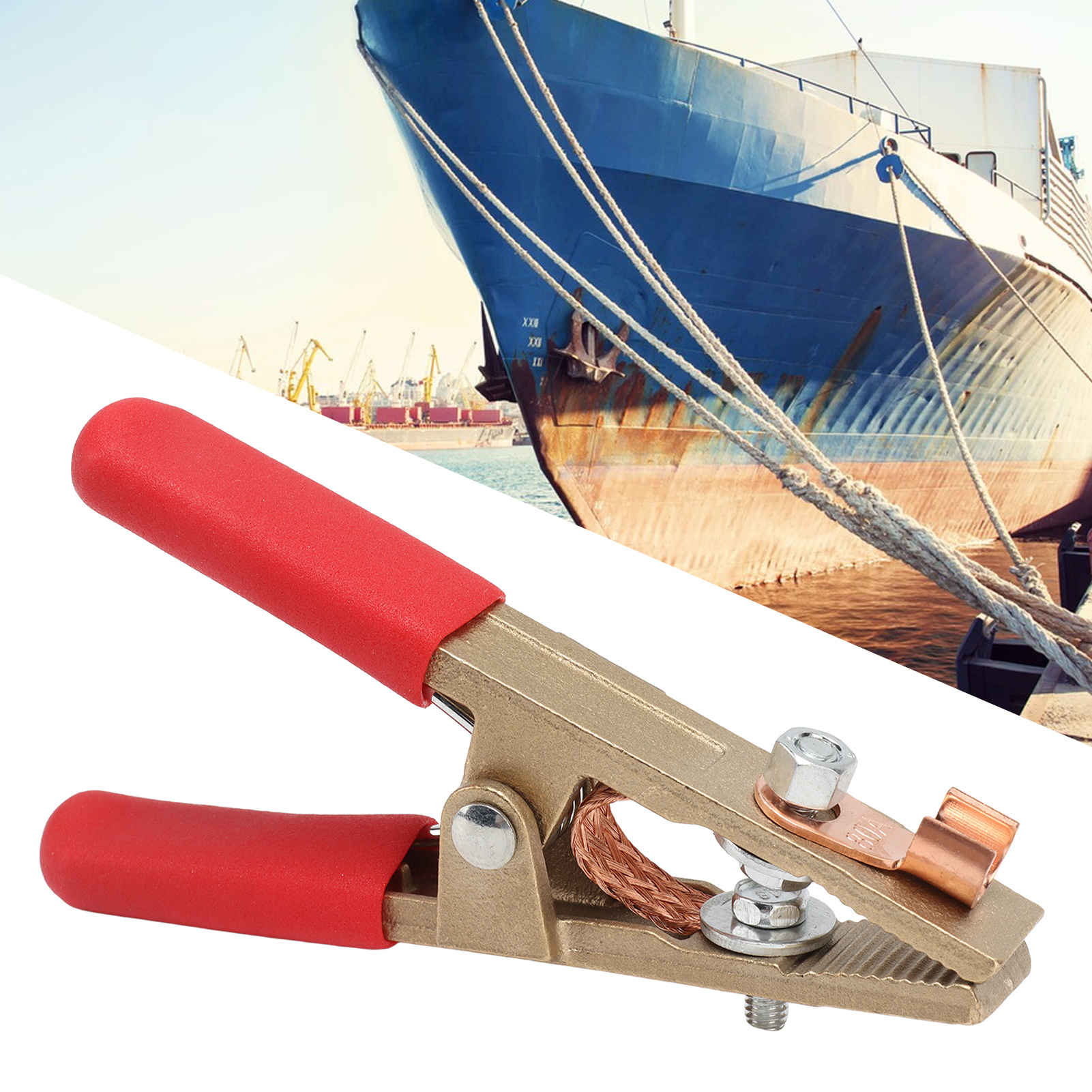 Erdungsklemme Typ A 300a Komplett Aus Kupfer, Erdungsklemme Für Wig/mag-elektroschweißgeräte, Mit Roter Lederhülle.