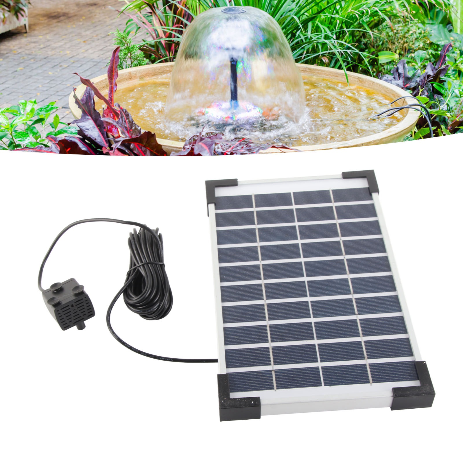 Solarbrunnen Sf030 Mit Wasserpumpe, 5 W, 175 X 275 Mm, 6 Düsen, Maximale Strahlhöhe 75 Cm. Geeignet Für Gärten, Teiche, Schwimmbäder, Aquarien Und Wasserspiele Im Außenbereich.