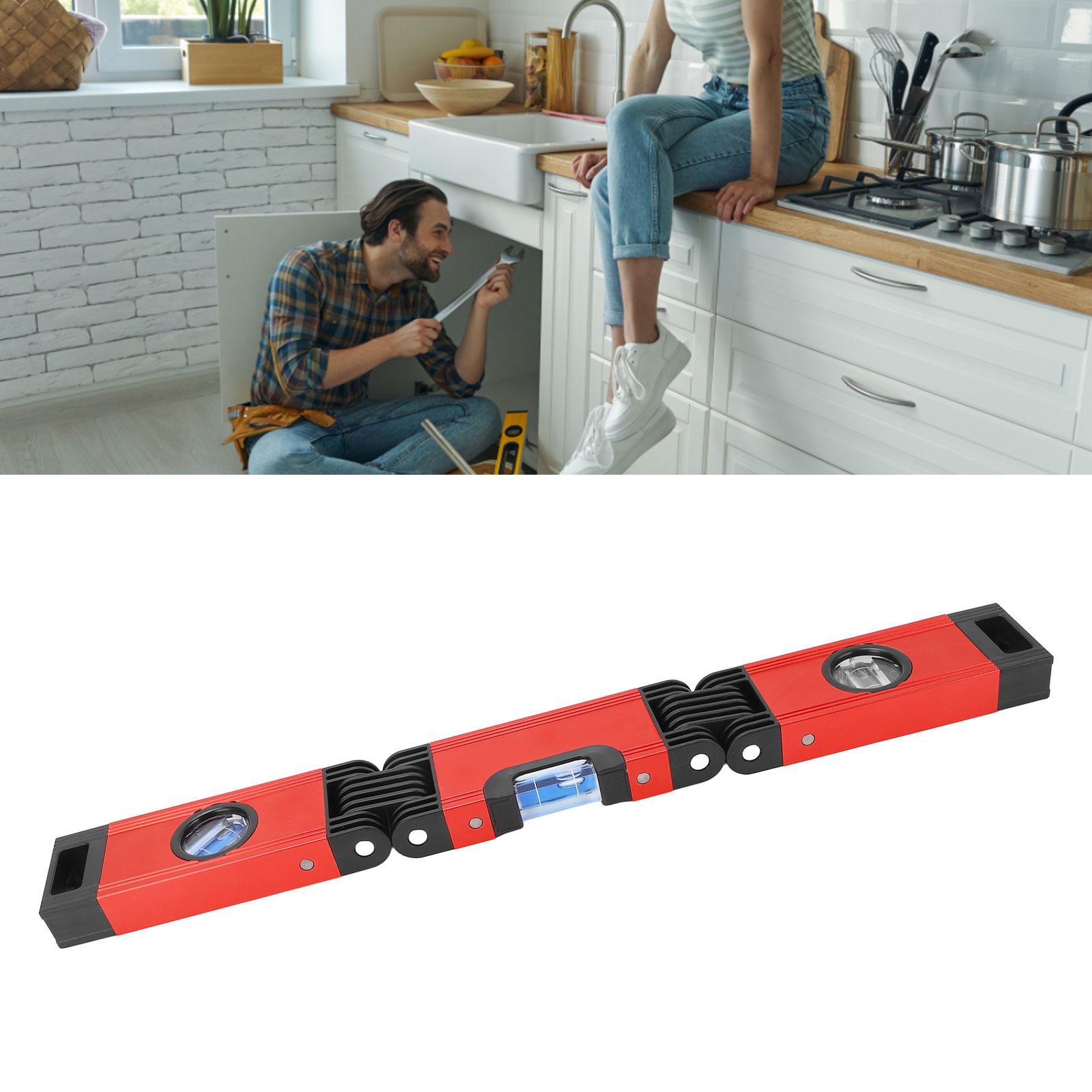 Werkzeuge Für Die Holzbearbeitung, Wasserwaage, Multifunktionale Klappwasserwaage, Hochpräzise Winkelmessung In Verschiedenen Winkeln, Messung Für Die Gebäudedekoration (rot).