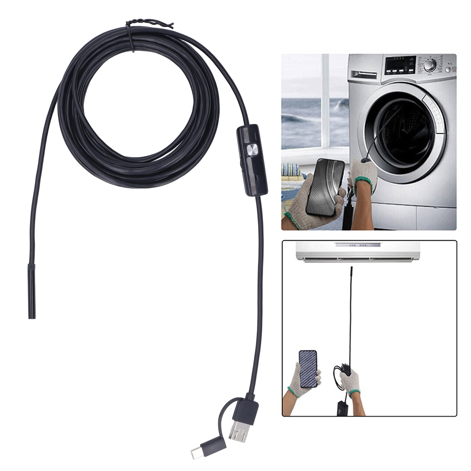 3-in-1-endoskop Für Mobiltelefon/computer, 5 M Starres Kabel, Typ-c-anschluss, Für Kfz-klimaanlagenkanäle