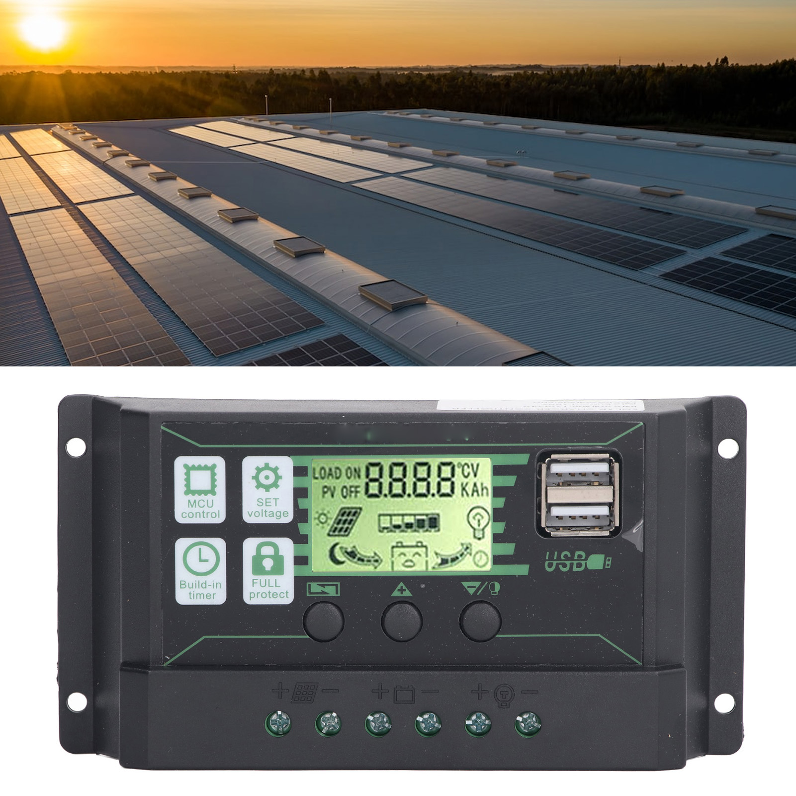 12v/24v 100a Pwm-solarladeregler Mit Zwei Usb-anschlüssen
