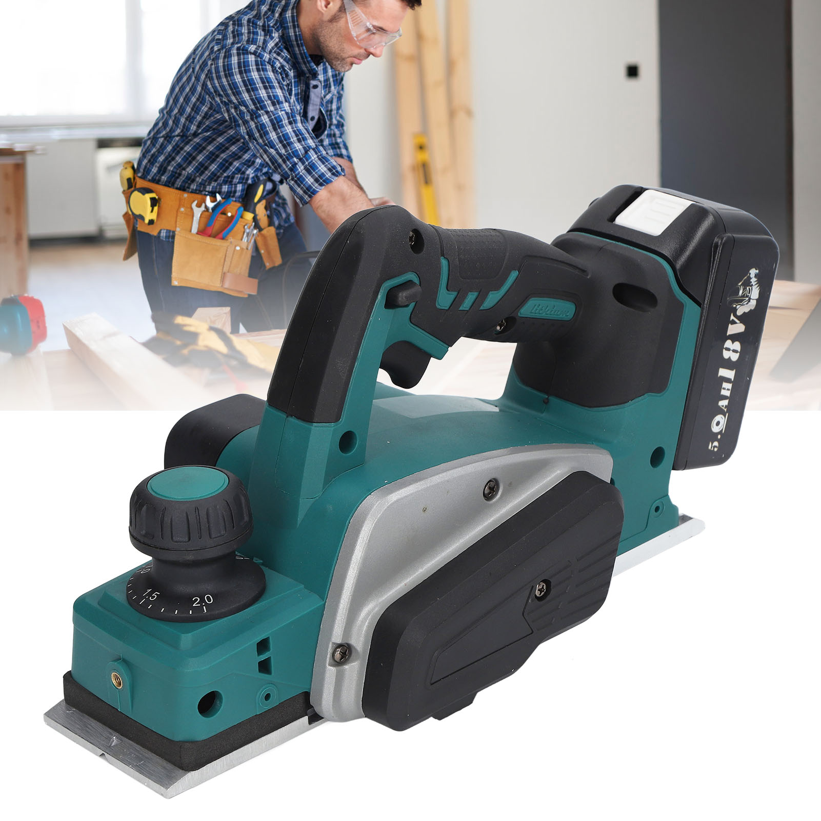18-v-akku-hobelmaschine, 12.000 U/min, Tragbares Akku-holzbearbeitungswerkzeug Mit Schraubenschlüssel, Kompatibel Mit Makita 18-v-akkus Bl1815, Bl1820, Bl1530, Bl1840, Bl1850, Bl1860