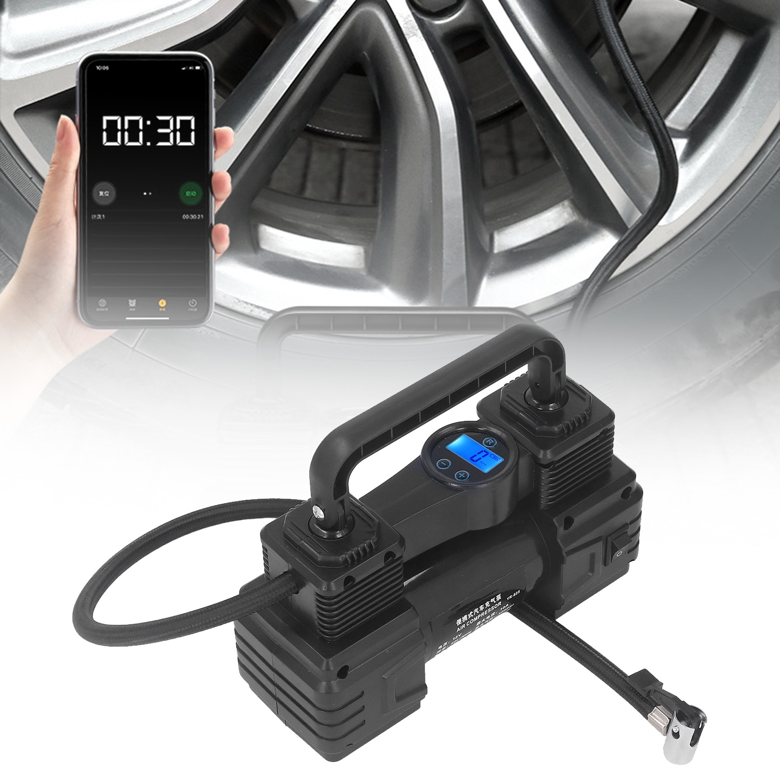 Robuster, Tragbarer Doppelzylinder-reifenfüller Mit 120 Psi Und Led-arbeitsleuchte, Geeignet Für Autos, Lkws, Suvs, Wohnmobile, Ballons Usw.