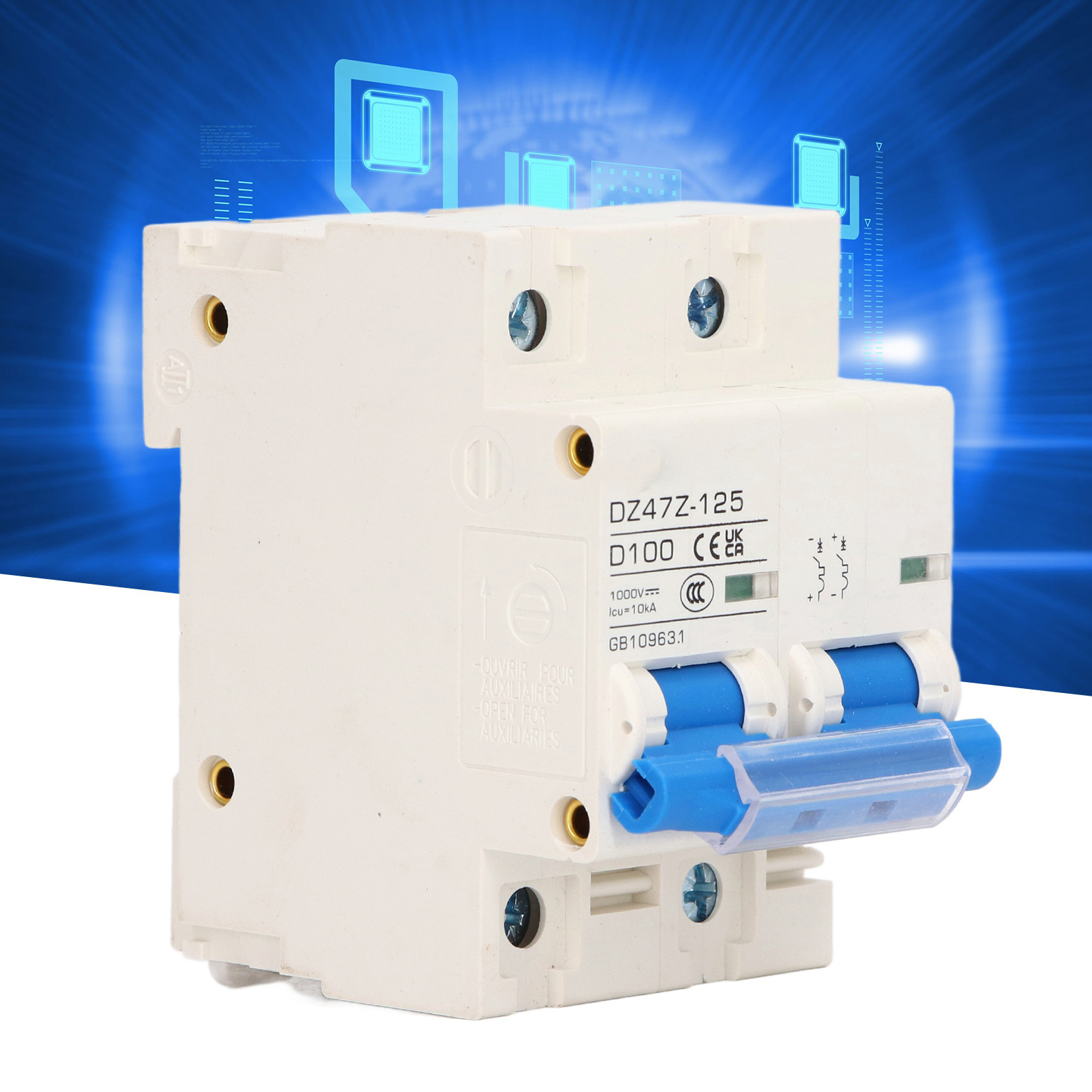 Dz47z-125 D100 Dc 1000v 2p Dc-leistungsschalter, Miniatur-100a-leistungsschalter Für Solar-photovoltaikanlagen, Din-schienen-leistungsschalter, Blauer Niederspannungsschalter.