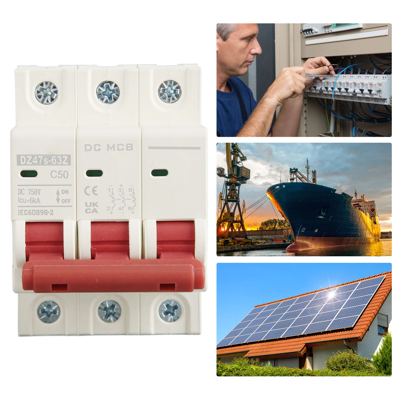 Der Neue Dz47s-63z C50 Dc 750v 3p Dc-leistungsschalter, Miniatur-50a-leistungsschalter Für Solar-photovoltaikanlagen, Din-schienen-montierbarer Leistungsschalter, Niederspannungs-abschaltvermögen 6000