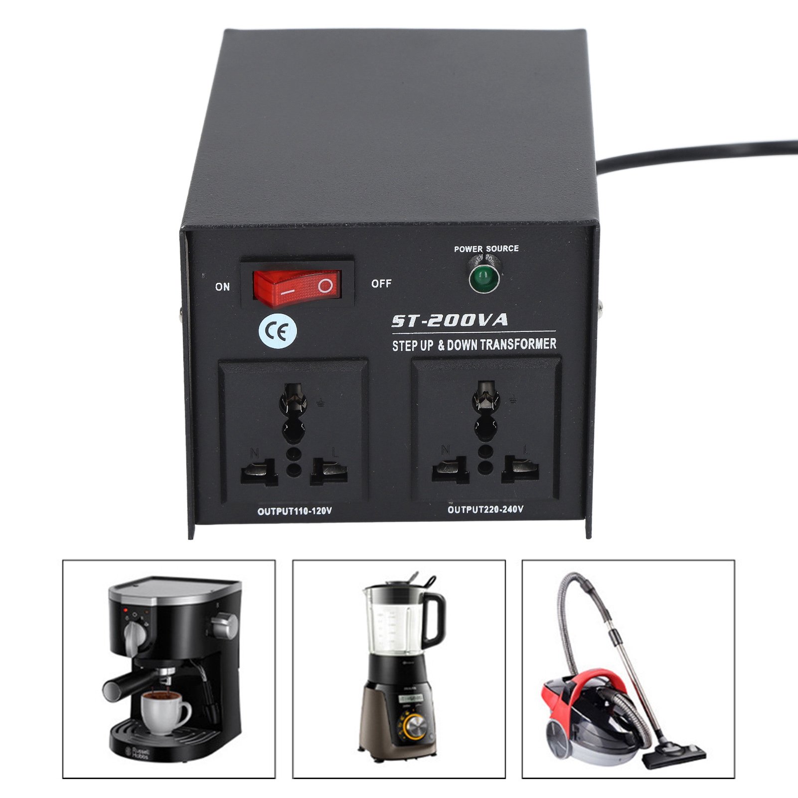 Leistungstransformator St-200va, 110 V Auf 220 V Aufwärts-/220 V Auf 110 V Abwärtstransformator, Europäischer Standardstecker 110–120 V / 220–240 V