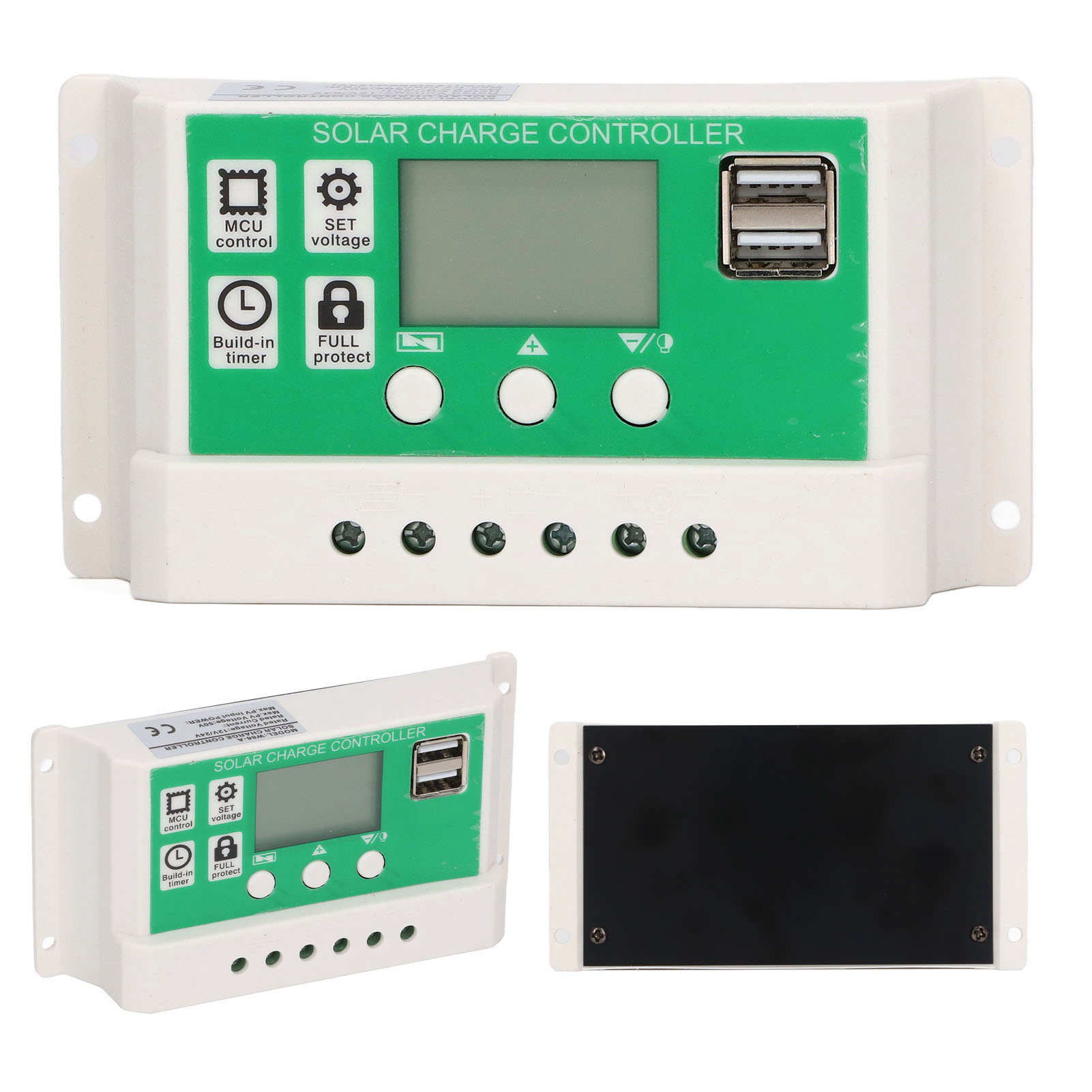 Pwm-solar-lade-/entladeregler, 24v/12v-lcd-display Mit Automatischer Erkennung, Zwei Usb-anschlüsse Für Lithium-batterien, Mit Photovoltaikkabel, 10a