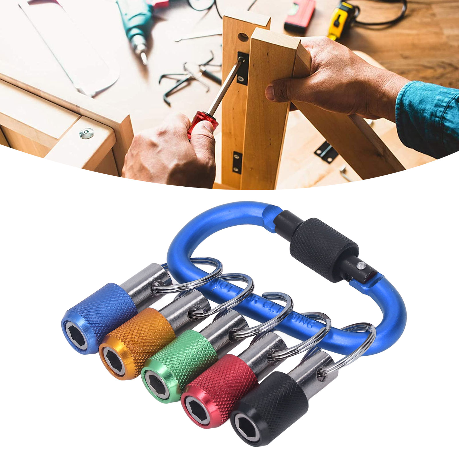 6,35 Mm (1/4 Zoll) Sechskant-schraubendreherbithalter Mit Schlüsselring Und Verlängerung, Kompatibel Mit Den Meisten Tragbaren Elektroschraubern Und Bohrmaschinen. Königsblauer Karabiner Mit Roten, Ge