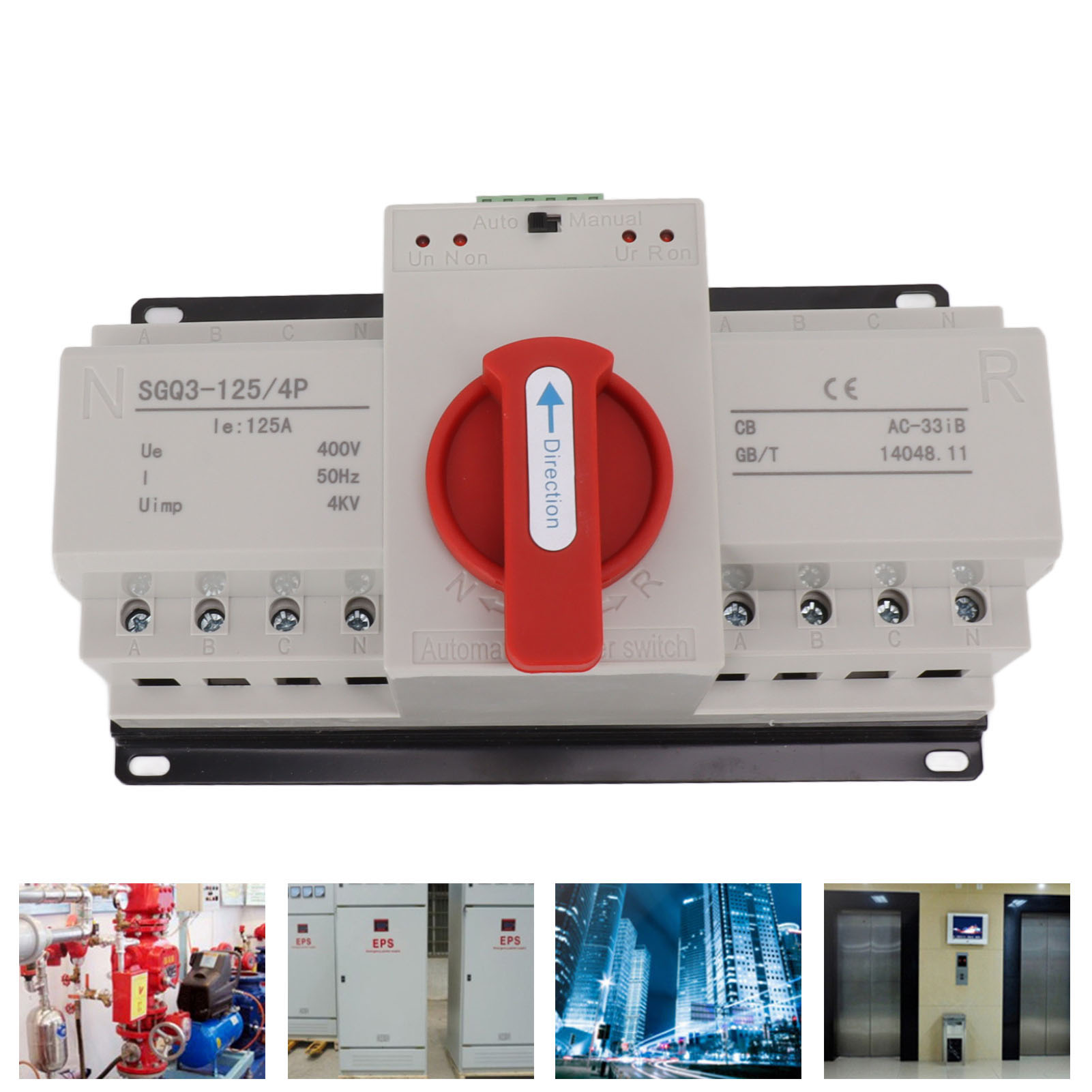 Sgq3-125/4p 400v 125a Automatischer Umschalter Für Zwei Stromversorgungen, Elektronischer Automatischer Leistungsschalter Für Zwei Stromversorgungen