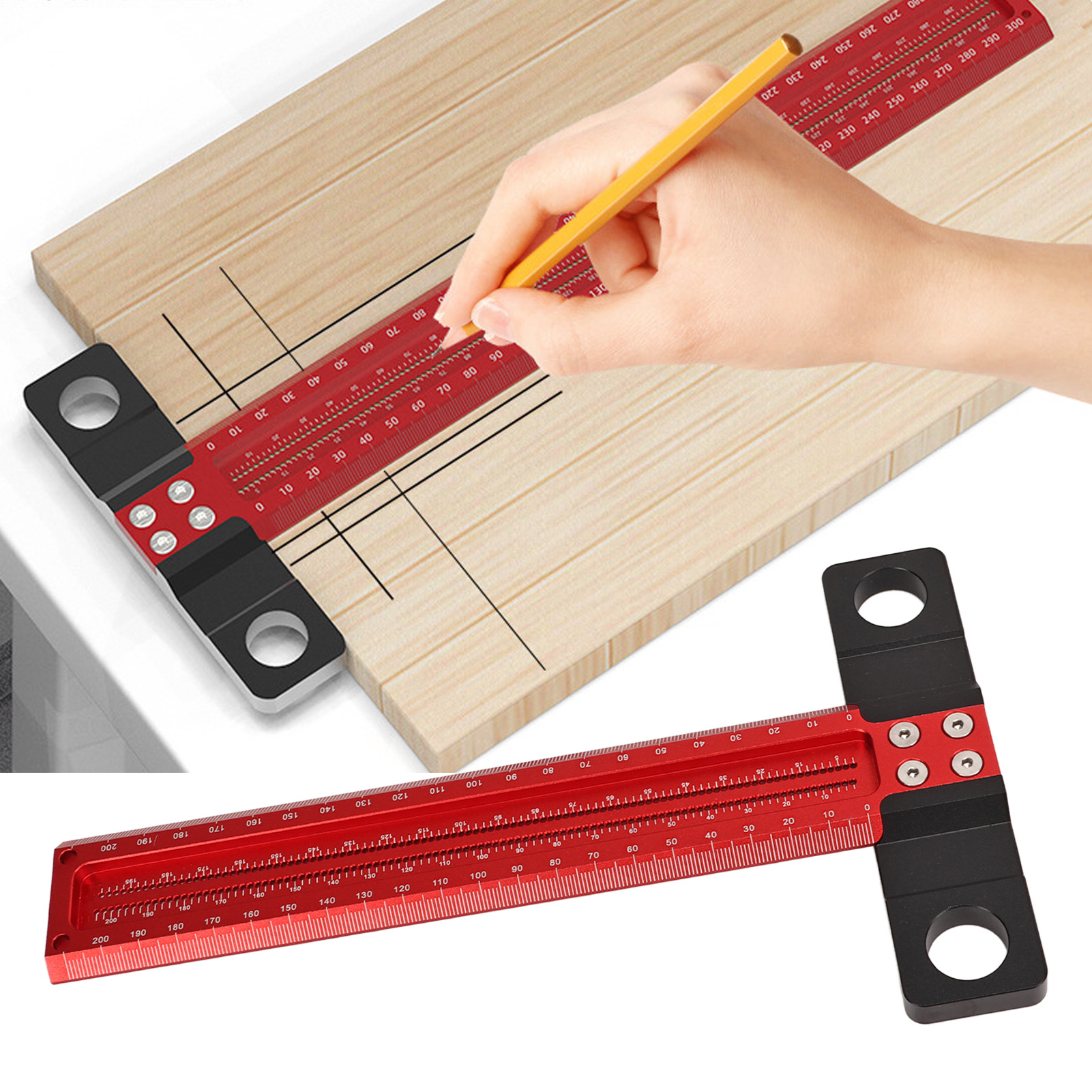 Ts-200 Lochmarkierungslineal Für Die Holzbearbeitung, Zum Zeichnen Paralleler/senkrechter Linien, T-förmiges Lochmarkierungslineal