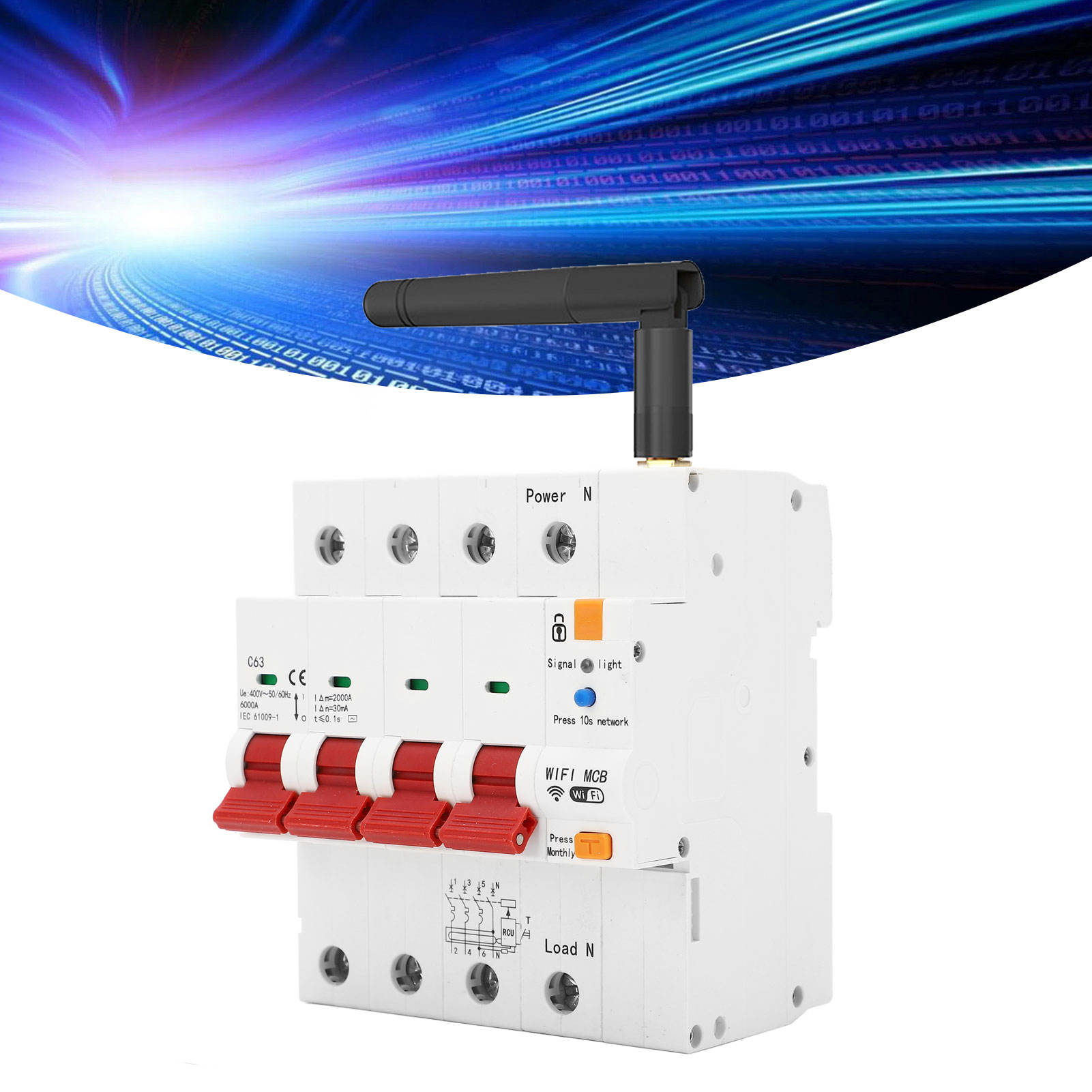 Intelligenter Wifi-leistungsschalter Für Din-schienenmontage, Ac400v, Mit Fernbedienung, 4p/63a, Für Den Einsatz Im Smart Home Über Die Ewelink-app.
