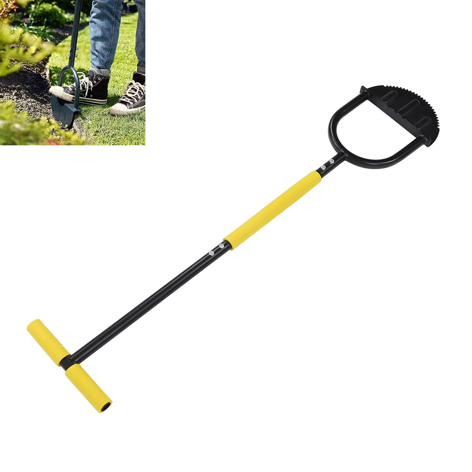 96 Cm Langer Manueller Rasentrimmer Mit Gezahnter Klinge, Gartengerät Mit T-griff, Halbmondförmiger Rasentrimmer, Gehwegrasentrimmer Mit Langem Griff, Stufenrasentrimmer