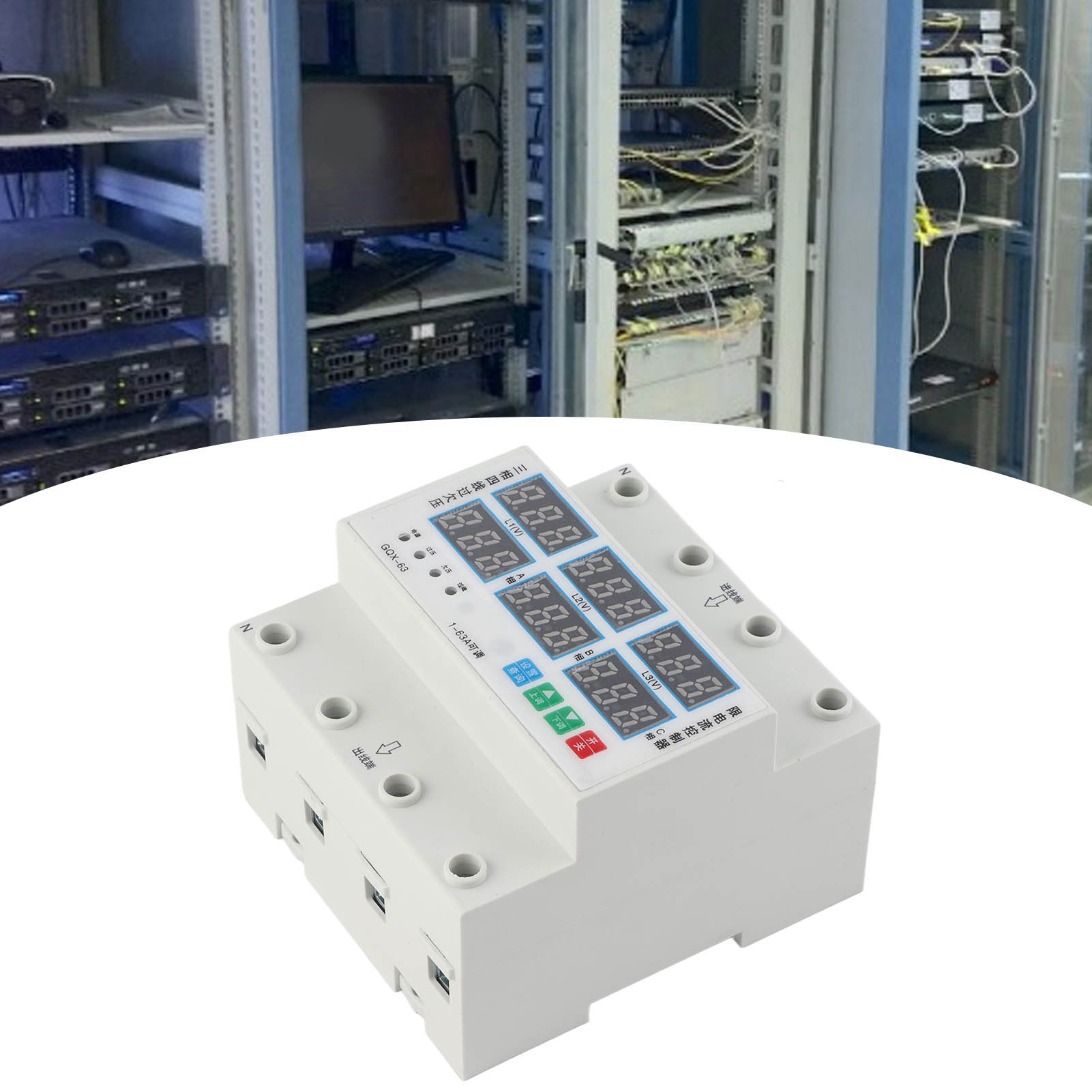 Dreiphasiges Din-schienen-voltmeter Und -amperemeter, 63 A, Mit Einstellbarem Über- Und Unterspannungsschutz, 390–500 V Ac