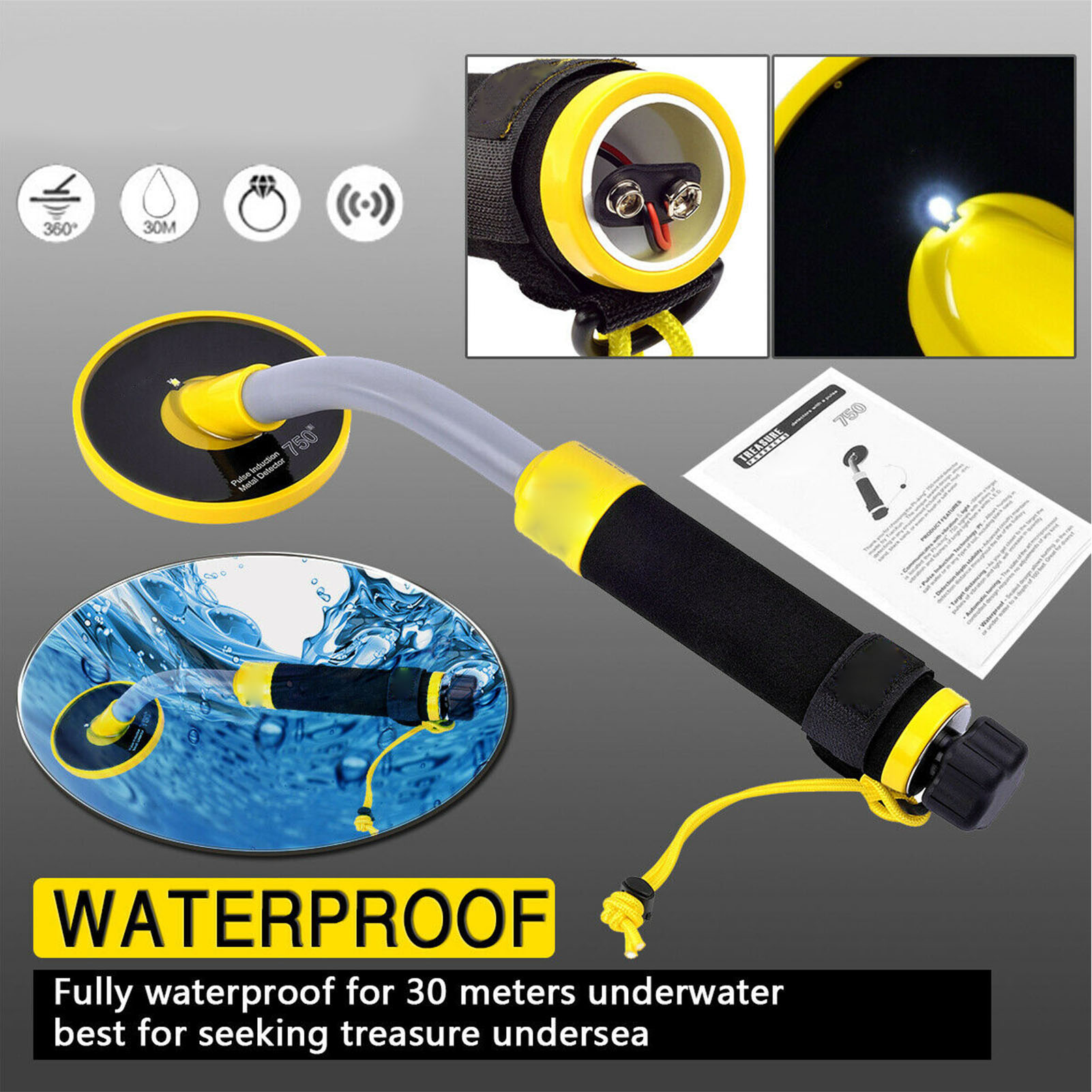 Tragbarer Unterwasser-metalldetektor, Wasserdicht Bis 30 Meter, Metalldetektor Mit Impulssensor