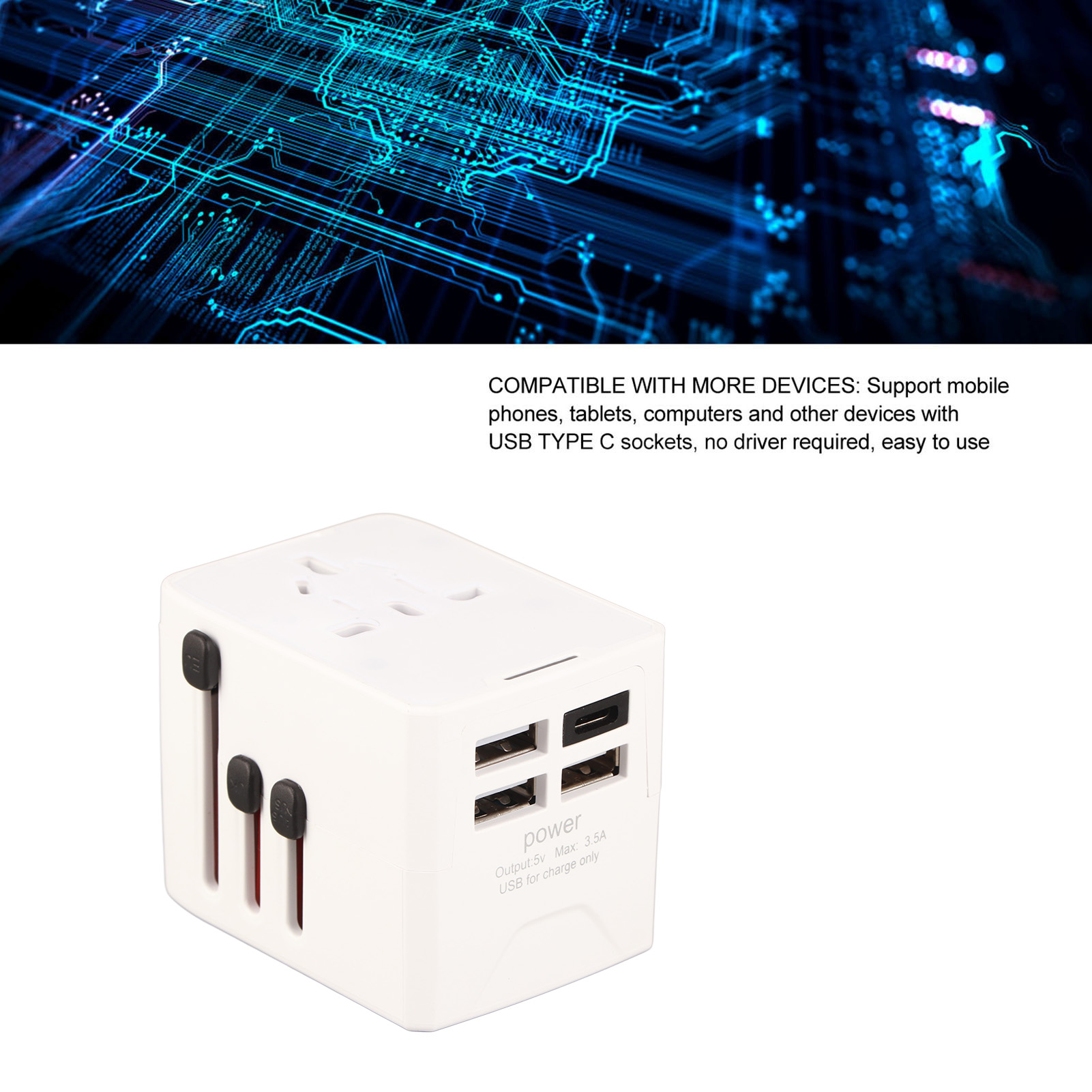 Neuer Universal-reiseadapter Mit 4 Multifunktionalen Usb-anschlüssen (großhandel) 3 Usb + Typ-c Weiß