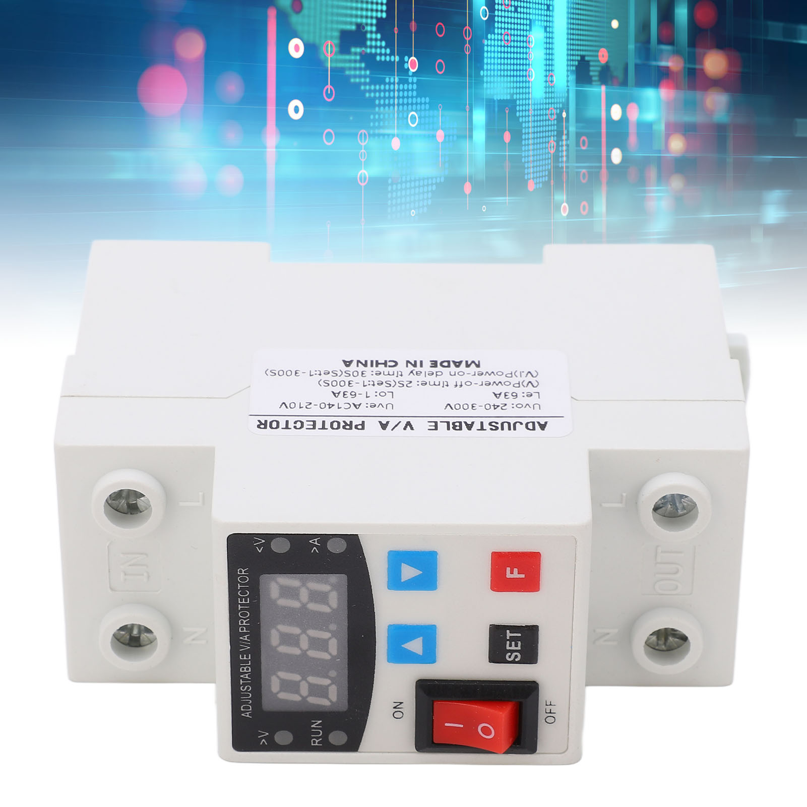 Überspannungs-/unterspannungs- Und Überlastschutzschalter, Einstellbar Für Din-schienenmontage, 240 V 300 V, Mit Einzelanzeige Und Automatischer Rückstellung, 63 A