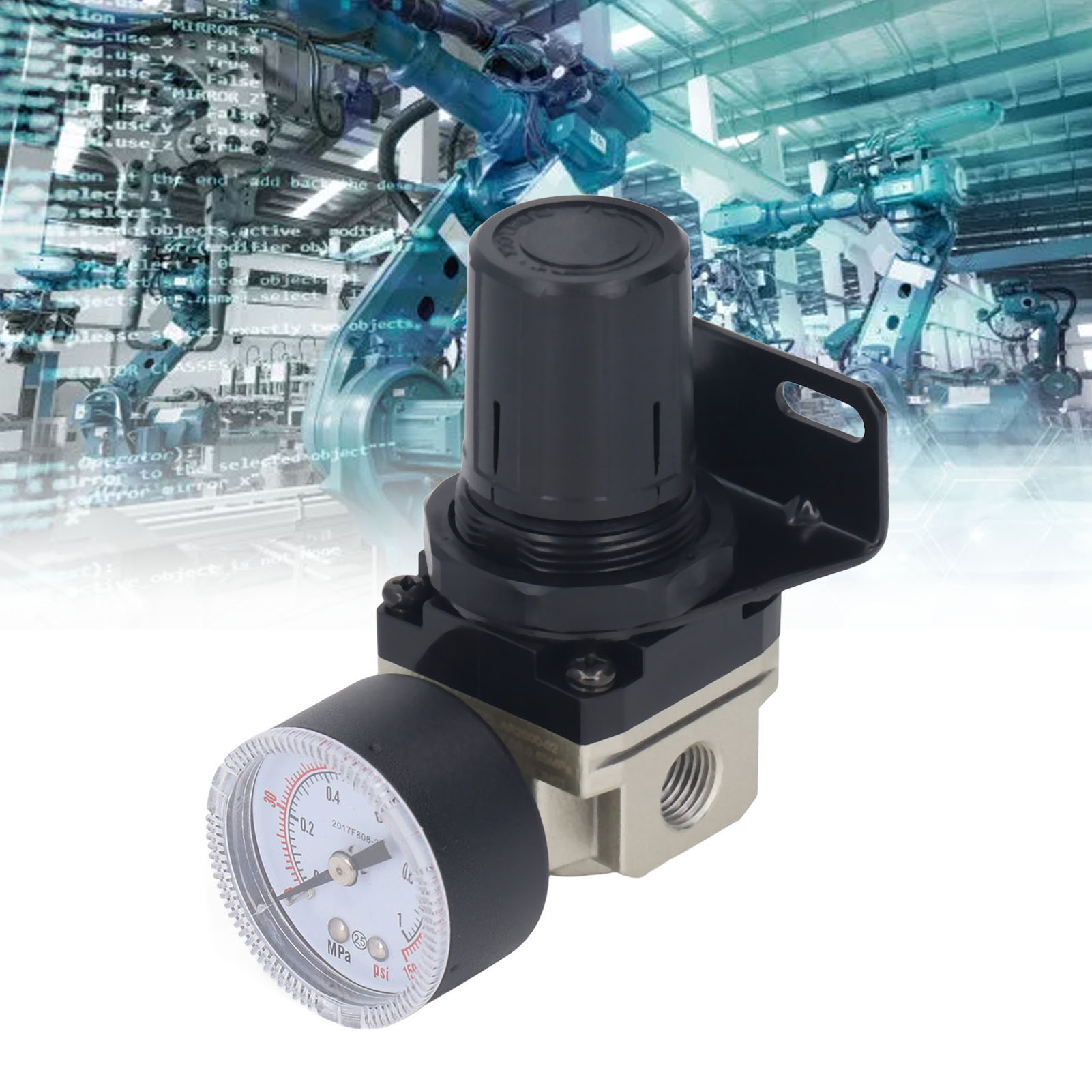 Einstellbares Druckregelventil Für Luftkompressor Ar2000-02 Mit Halterung Und Manometer, 1/4 Npt Innengewinde, 0-150 Psi