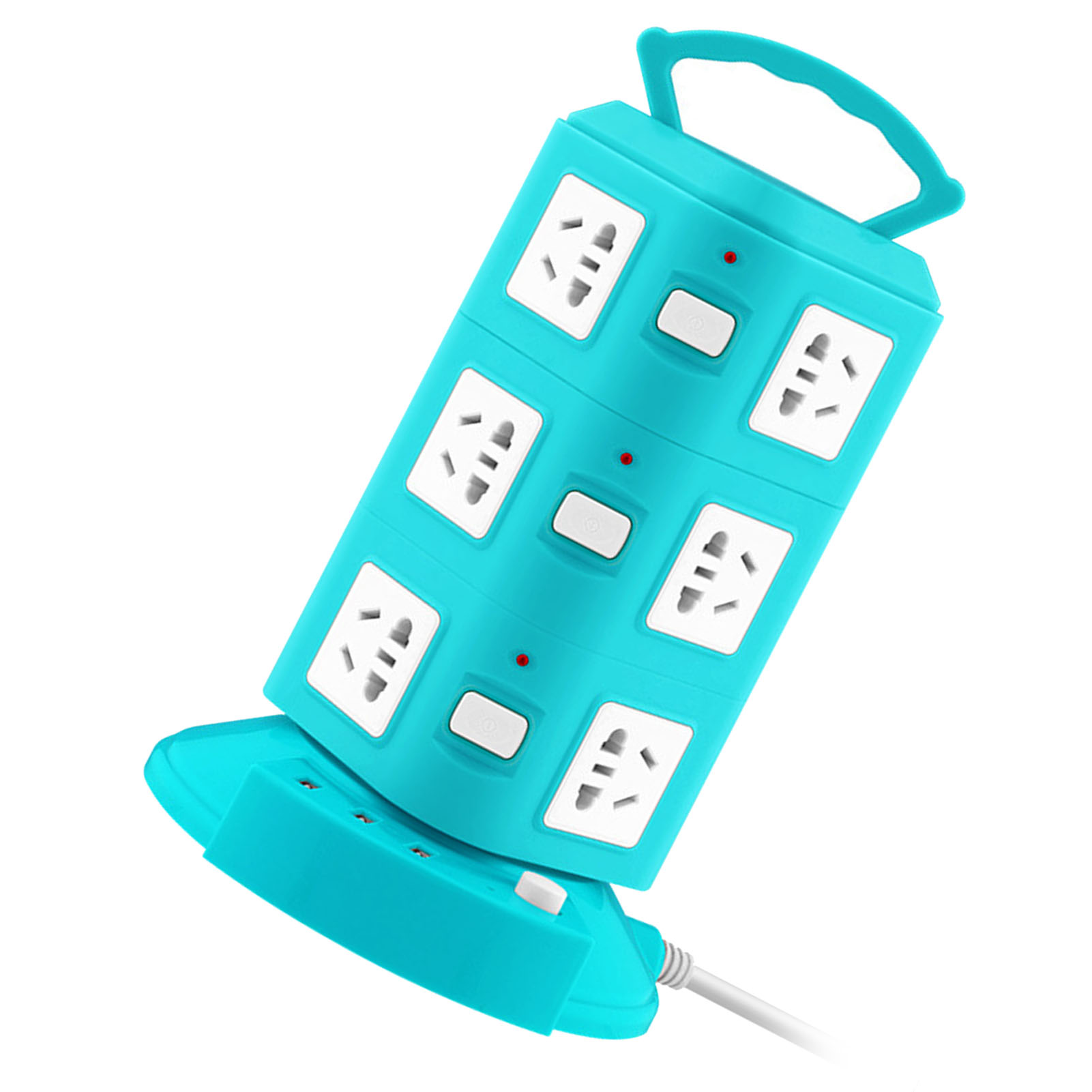Tragbarer, Turmförmiger Usb-steckdosenblock, Ideal Für Zuhause, Büro Und Studentenwohnheim. Erhältlich Im Großhandel, Pfauengrün, 3-polig, 1,8 M.
