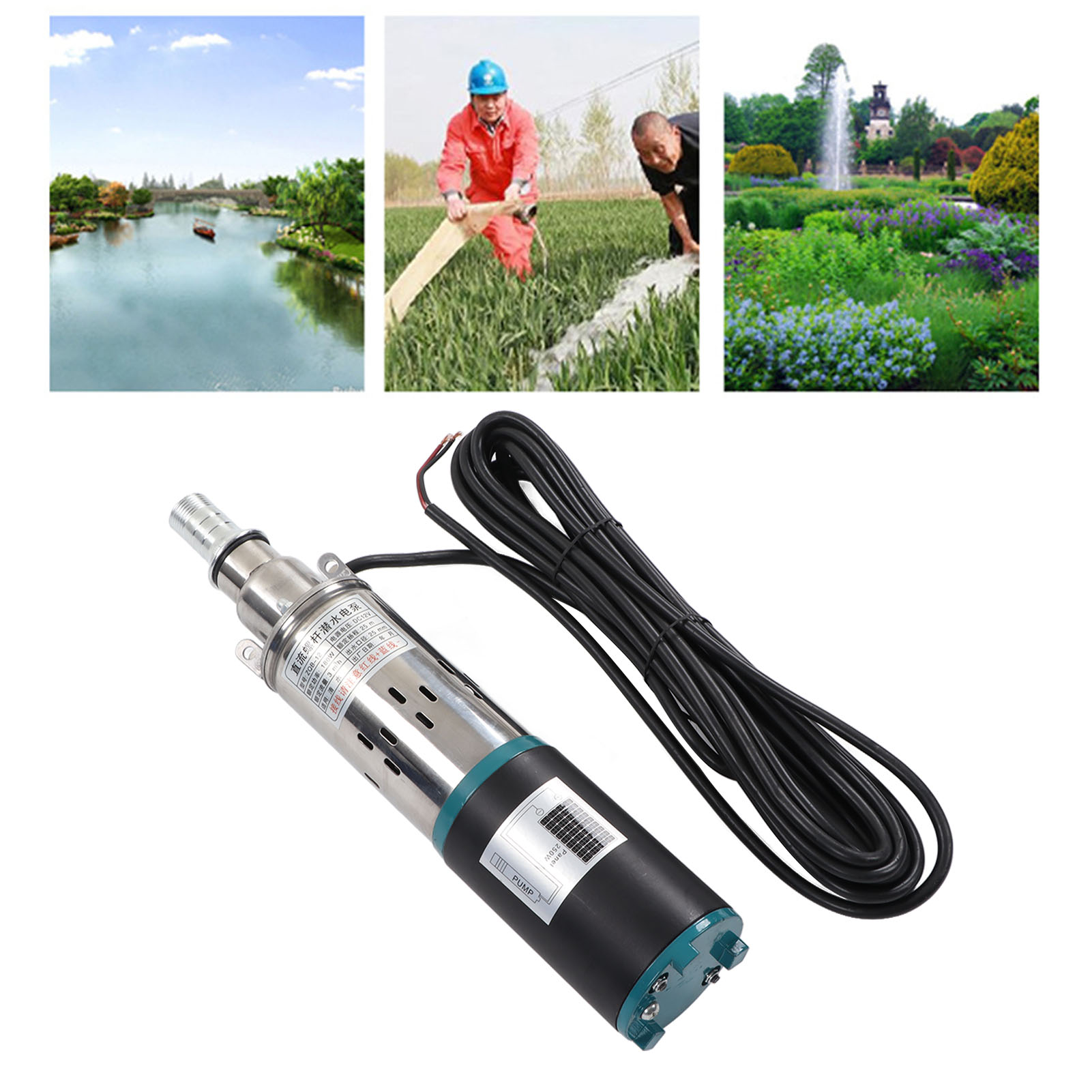 Zqb-12 Solar-tauchpumpe Für Brunnen, 12 V Dc, 180 W Bewässerungspumpe, 25 M Förderhöhe, Vollkupfermotor, Bürstenbehaftete Dc-schraubenpumpe