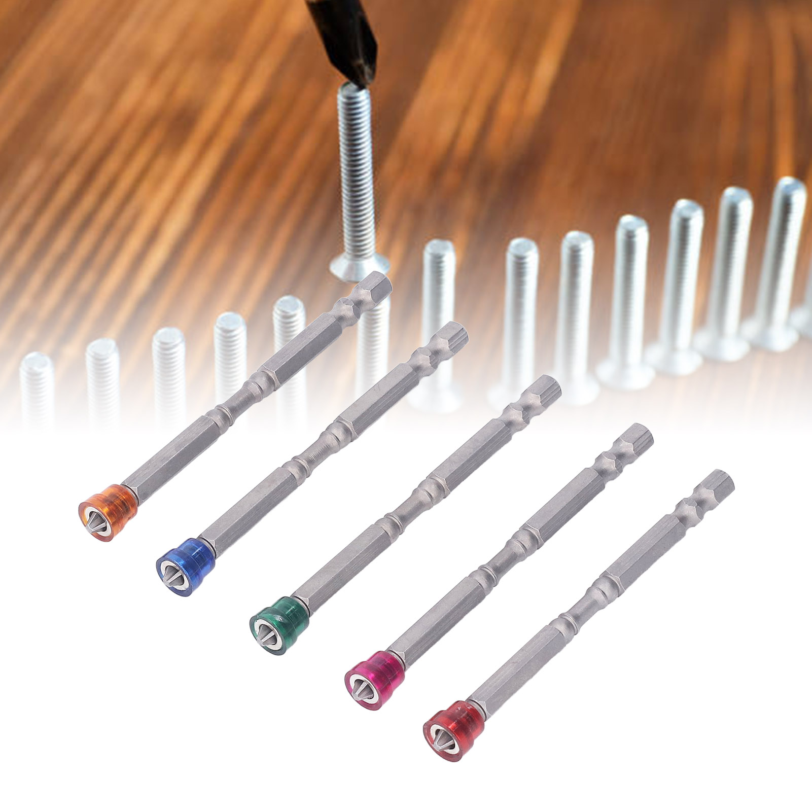 Set Mit 5 Mehrfarbigen Magnetischen Schraubendreherbits Aus S2-legierungsstahl, 100 Mm Lang, Ph2-kreuzschlitzkopf, Schaftdurchmesser: 1/4 Zoll