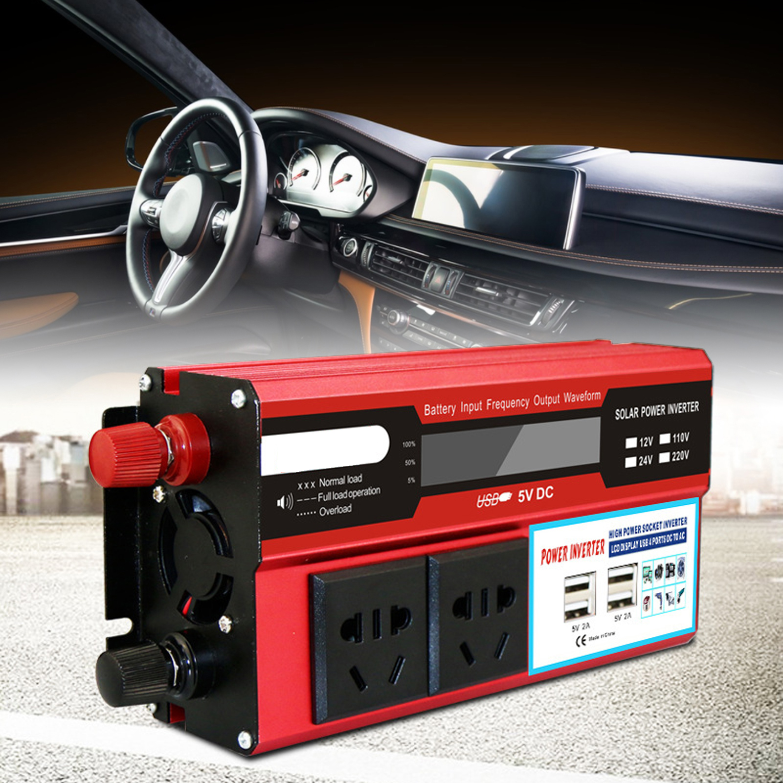 500-w-wechselrichter, Kfz-wechselrichter, Solarwechselrichter Mit 4 Usb-anschlüssen Und 2 Universalsteckdosen, 12-v-gleichstrom-auf-220-v-wechselstrom-umwandlung