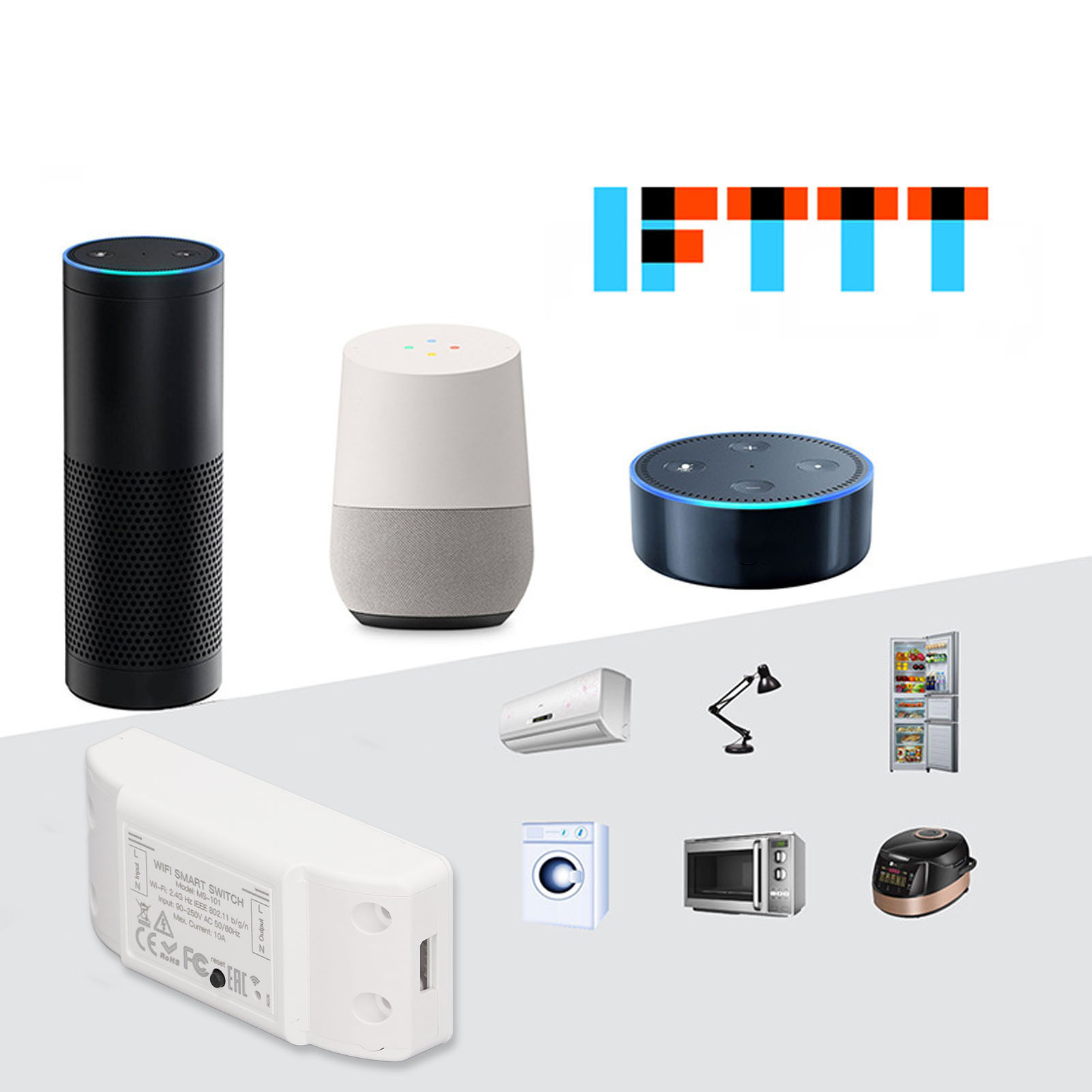 Tuya Ms-101 Smart-home-sprachsteuerungs- Und Zeitschaltuhrmodul Mit Wlan-schalter (90–250 V, 10 A), Steuerbar Per App