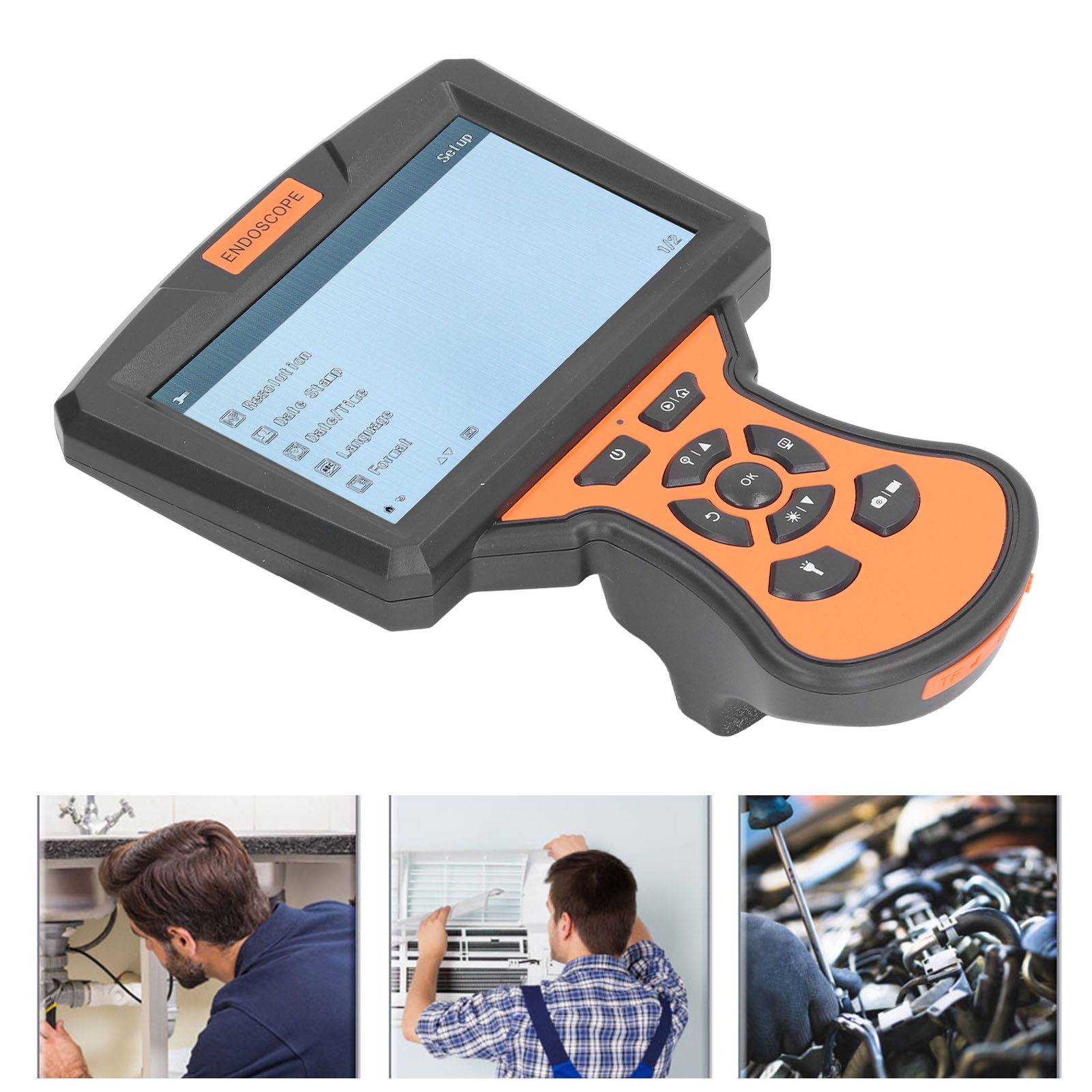 M50 5-zoll-hd-rohrkamera Mit Bildschirm, 8-mm-objektiv, Kfz-reparatur- Und Prüfgerät, Visuelles Industrieendoskop, 5 M