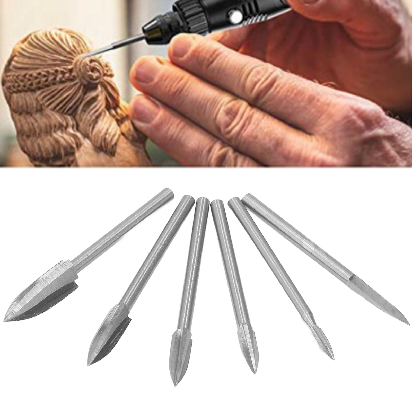 3-mm-dreischneidmesser-set: Holzschnitzmesser, Elektrische Schleifer, 5 Dreischneidmesser + 1 Schwertmesser + Dorn