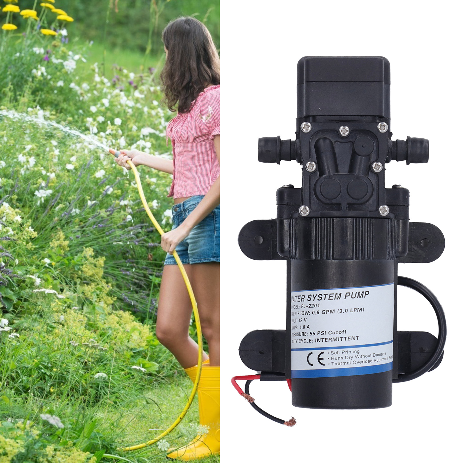 Fl-2201 Miniatur-druckerhöhungspumpe, 0,8 Gpm, 12 V Dc, 1,8 A, 55 Psi, Selbstansaugende Sprühpumpe