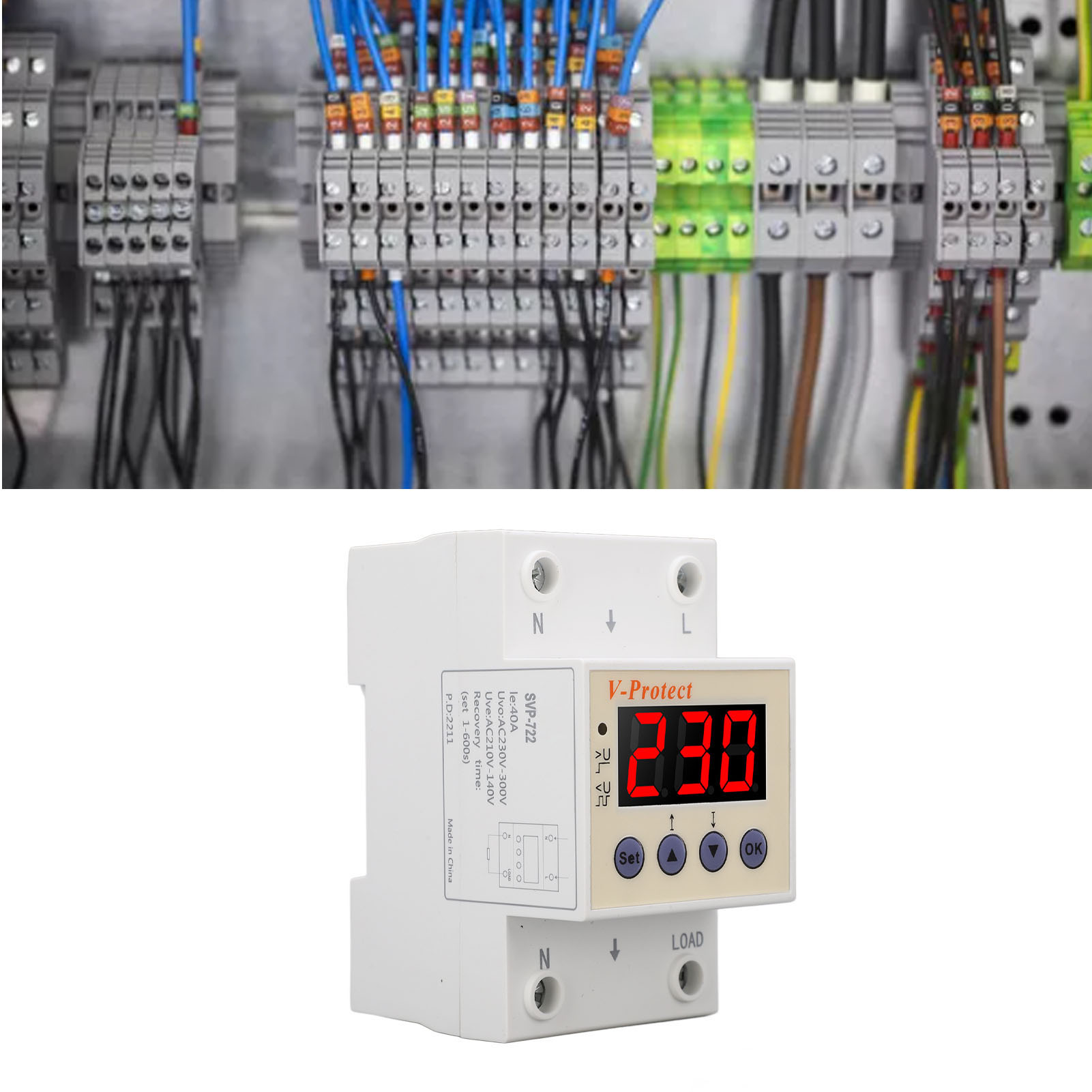 Svp-722 Ac220v Einstellbarer Über-/unterspannungsschutz Mit Automatischer Rückstellung, Exportausführung, Große Größe, 40 A