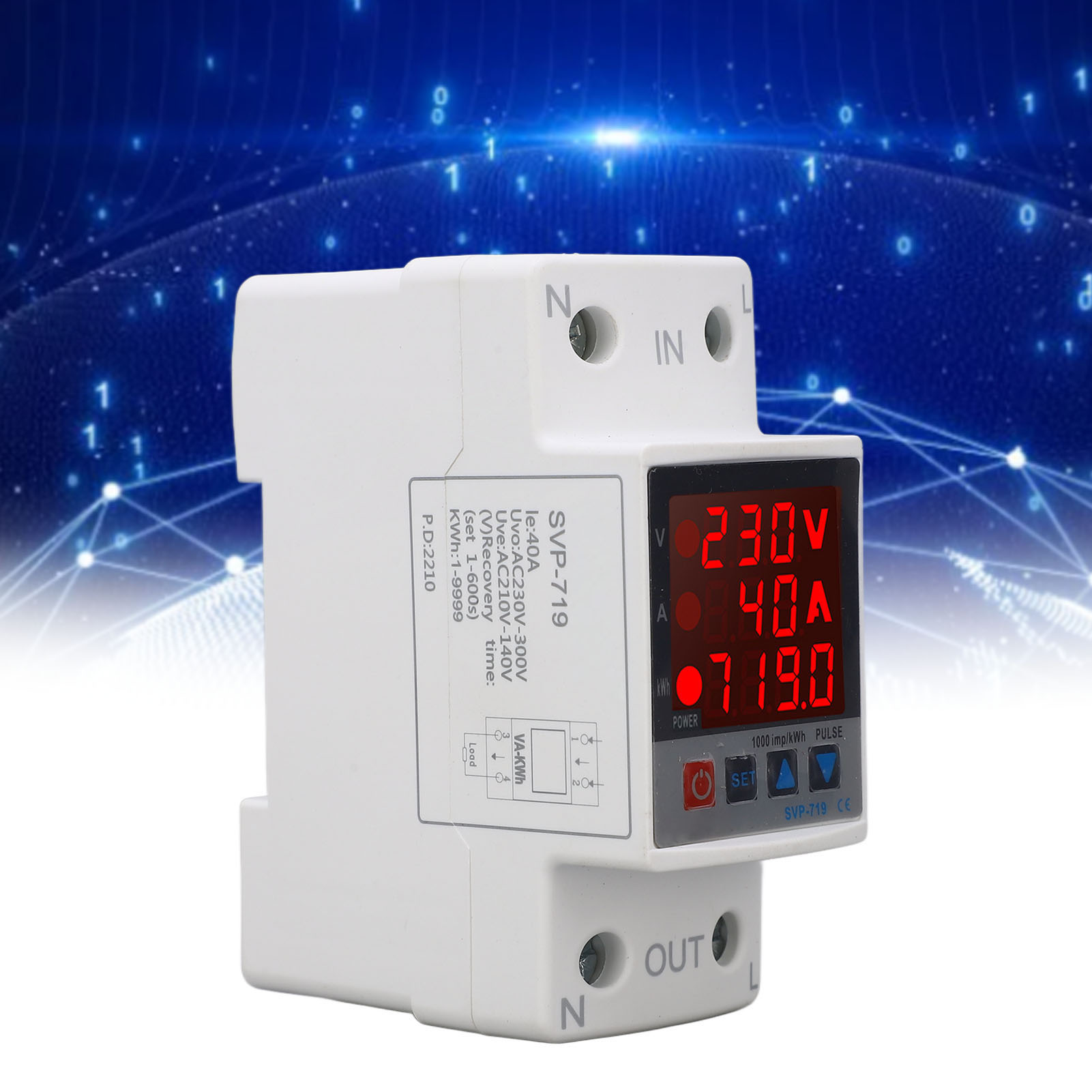 Intelligenter Überspannungs-/unterspannungsschutz Svp-719 Ac220v Din Mit Einstellbarer Automatischer Rückstellung, Strombegrenzungsverzögerung Und Leistungsanzeige, 40a.