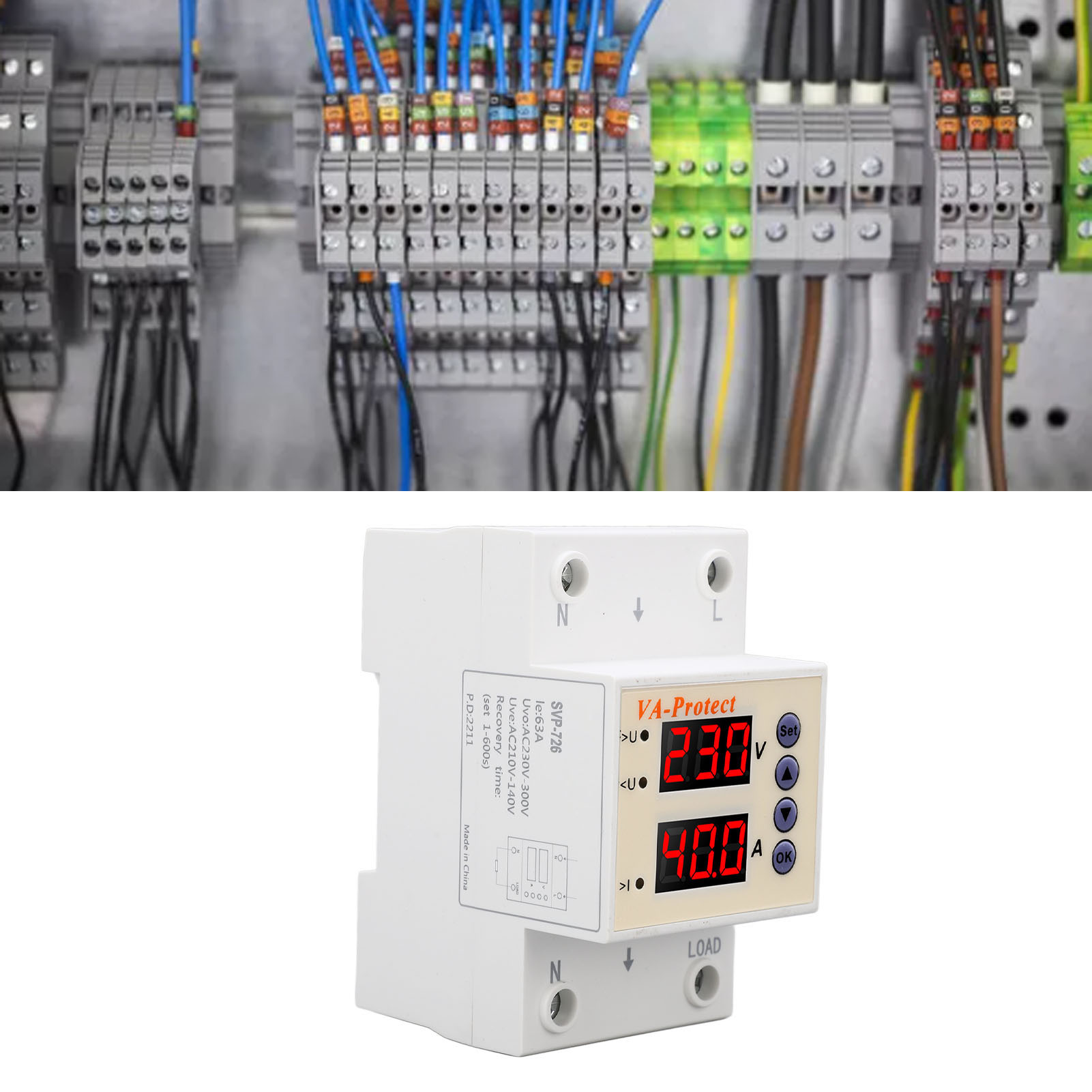 Svp-726 Ac220v Fehlerstromschutzschalter Mit Einstellbarer Automatischer Rückstellung, Über- Und Unterspannungsschutz, Digitaler Über- Und Unterspannungsanzeige, 63 A Zeitverzögerung