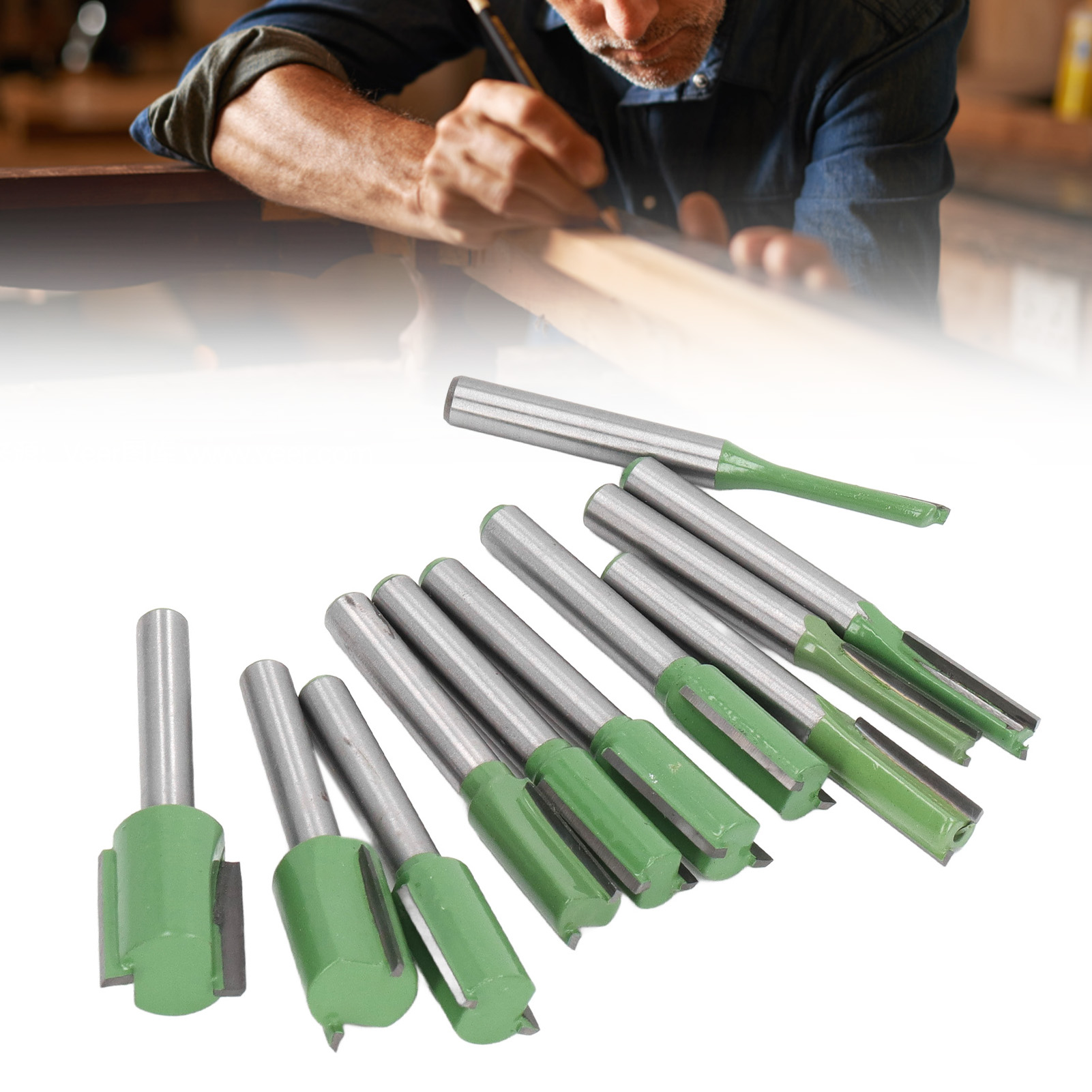 11-teiliges Set Bestehend Aus Einem 6-griff-gerademesser, Einem Ein- Und Einem Zweischneidigen Gerademesser, Einem Kantenschneiderkopf, Einem Kantenschneiderkopf Und Einem Graviermaschinenschneider.