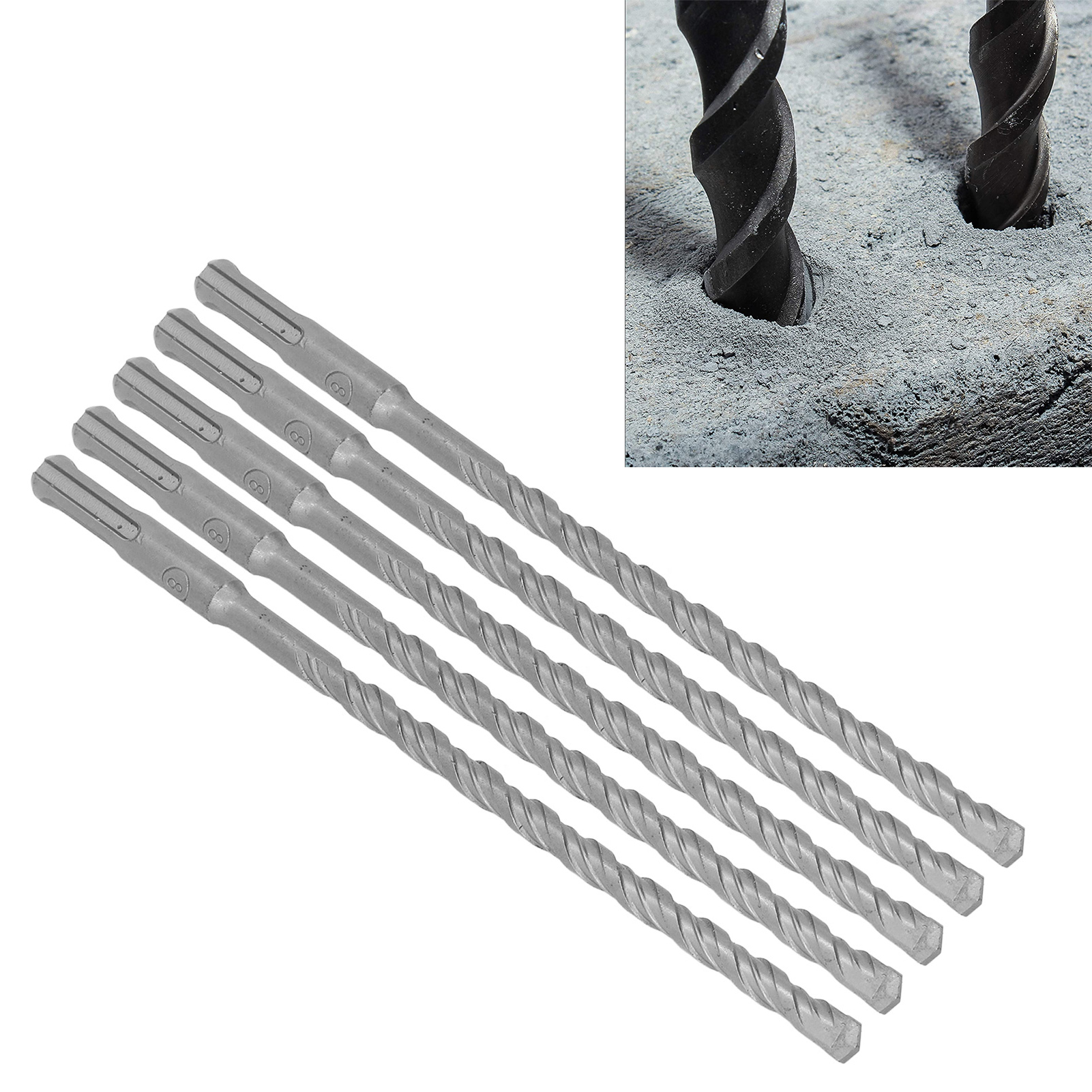 Set Mit 5 Schlagbohrern, 210 Mm Lang, Hartmetallspitzen Für Rotierende Schlagbohrer Für Ziegel, Stein Und Beton, 8 Mm.