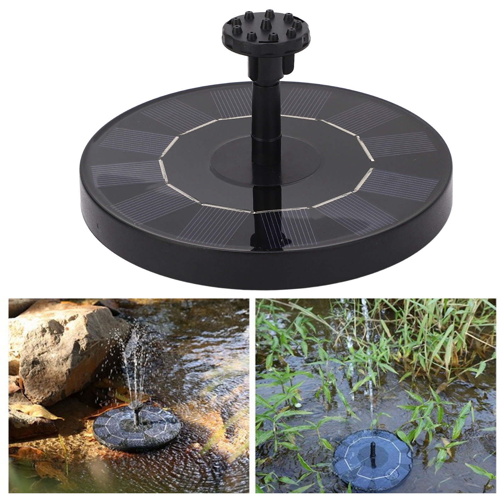 Solarbrunnen Sf034 Mit 1,0-w-wasserpumpe, 130 Mm Durchmesser, 6 Düsen, Maximale Strahlhöhe 30–50 Cm. Geeignet Für Gärten, Teiche, Schwimmbäder, Aquarien Und Außenbereiche.