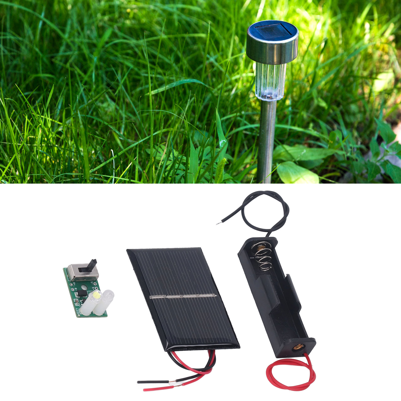 Es Werden Zwei 1,2-v-solarbeleuchtungs-steuerplatinen-kits Verkauft, Bestehend Aus Einer Solarplatine Und Einem Batteriefach.