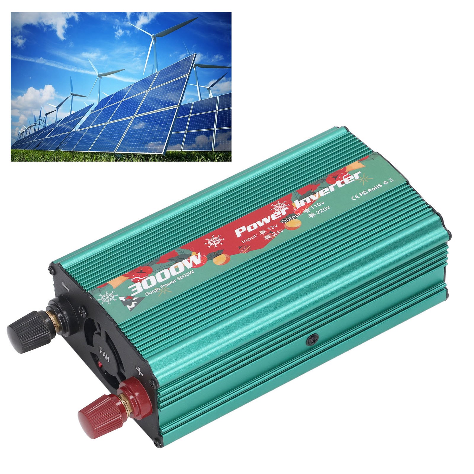 3000-w-wechselrichter, Weihnachtsedition, 24 V Dc Auf 110 V Ac, Solar, Außenbereich, Für Auto, Umweltfreundlich