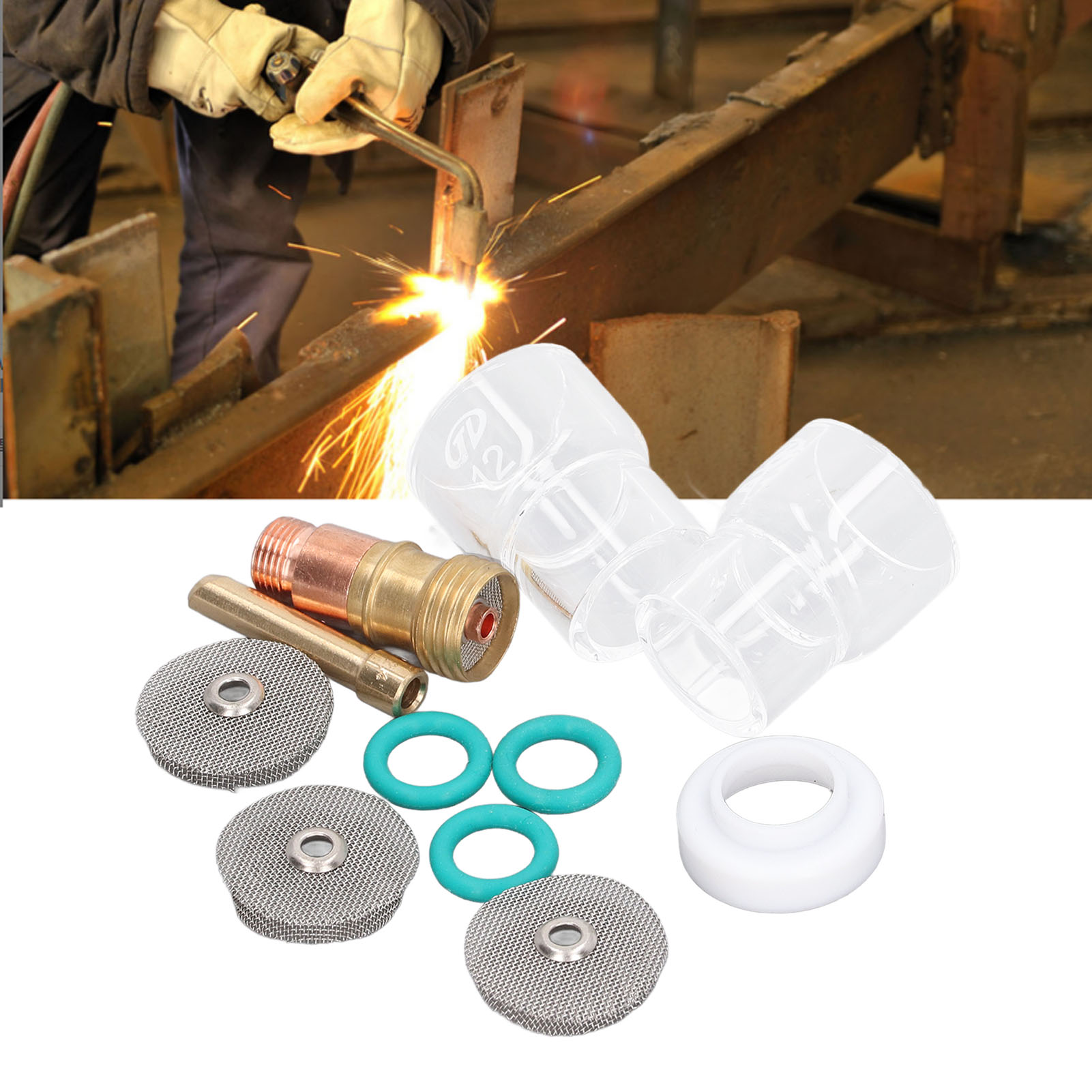Set Mit 11 Zubehörteilen Für Den Argon-lichtbogenschweißbrenner Wp-17/18/26, Inklusive Glasbecher Und Kleinem Gasfilterset.