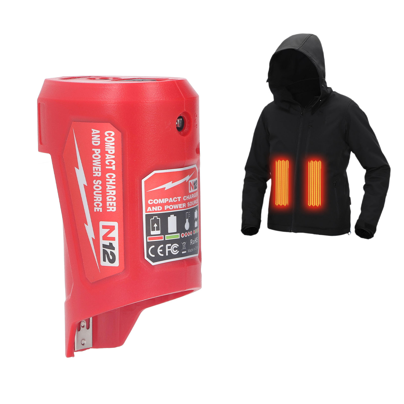 M12/n12 Akkuladegerät Und Tragbarer Netzadapter 48-59-1201 49-24-2310 Mit 2,1 A Wandstecker, Usb-anschluss Und 12 V Dc Steckdose, Kompatibel Mit Milwaukee M12/n12 Heizjackenakkus.