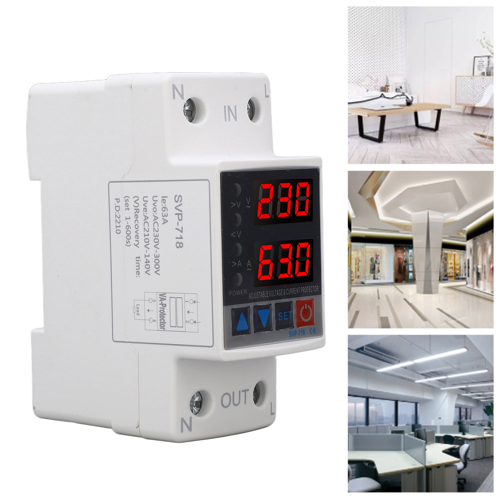 Svp-718 Ac220v Intelligenter Überspannungs-/unterspannungsschutz Mit Einstellbarer Automatischer Rückstellung, Strombegrenzungstimer, Automatischer Rückstellschalter (63a)