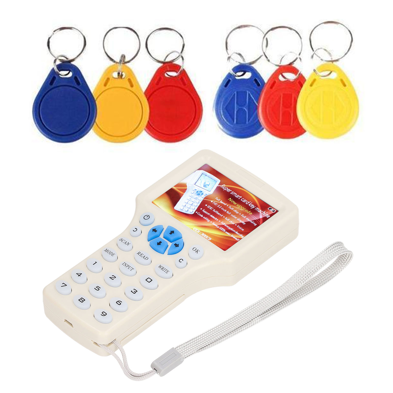 Multifunktionales Nfc-rfid-lesegerät/kopierer Mit 10 T5577-karten, 10 T5577-schlüsselanhängern, 10 Uid-schlüsselanhängern Und 1 Usb-kabel. Kompatibel Mit Ic-/id-karten Und Allen 125-khz-karten.