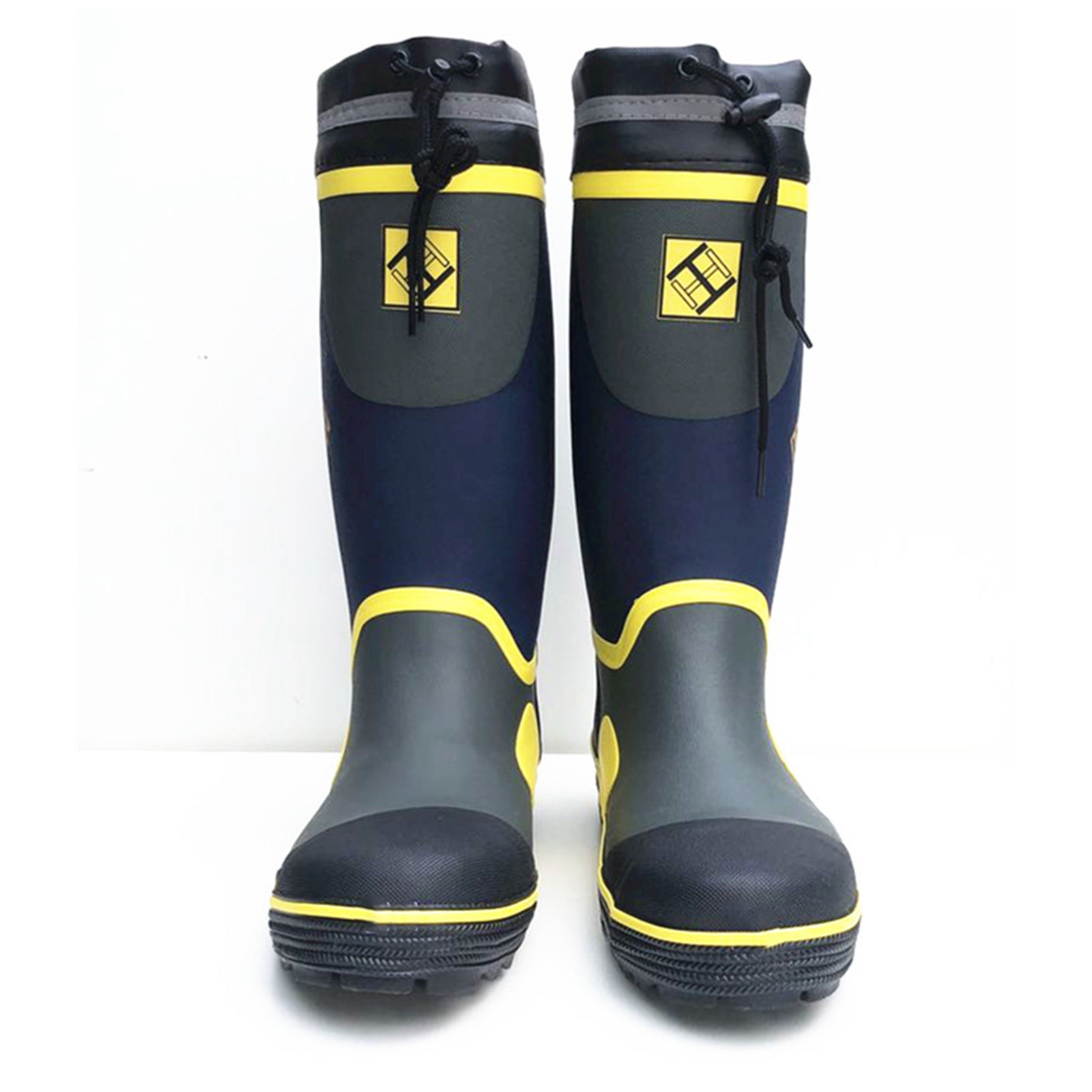 Hohe Herren-gummistiefel Mit Stahlkappe Und -sohle, Speziell Für Baustellen Entwickelt Und Bieten Schutz Vor Stößen Und Durchstichen. Größen 43–44. (blau, Grau, Gelb)