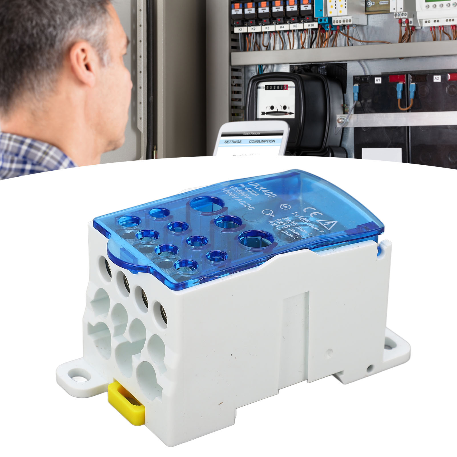Ukk400 C45 Din-schienen-anschlussdose, Einpolig, Modularer Verteiler, 690 V 400 A, Blau.