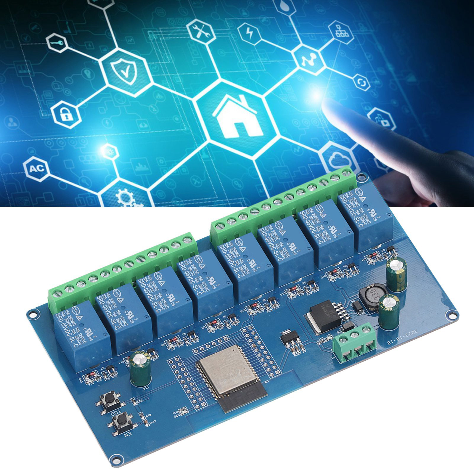 Esp32-wroom Sekundär-entwicklungsboard Mit 8-kanal-relais, Wi-fi Und Bluetooth Ble, Stromversorgung Über 5-30 V Dc.