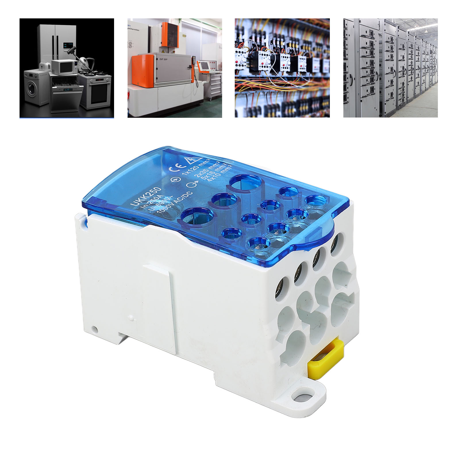 Ukk250 C45 Einpolige Din-schienen-anschlussdose, Modularer Verteiler, 690 V 250 A, Blau.