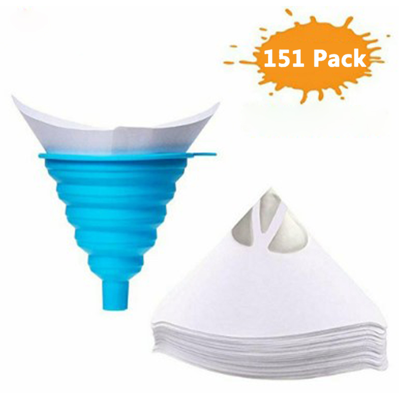 Papiertrichter Zum Farbmischen, Autolackfilter, Großes Set Aus Papier- Und Silikontrichtern, Blau, 150 Papiertrichter + 1 Silikontrichter