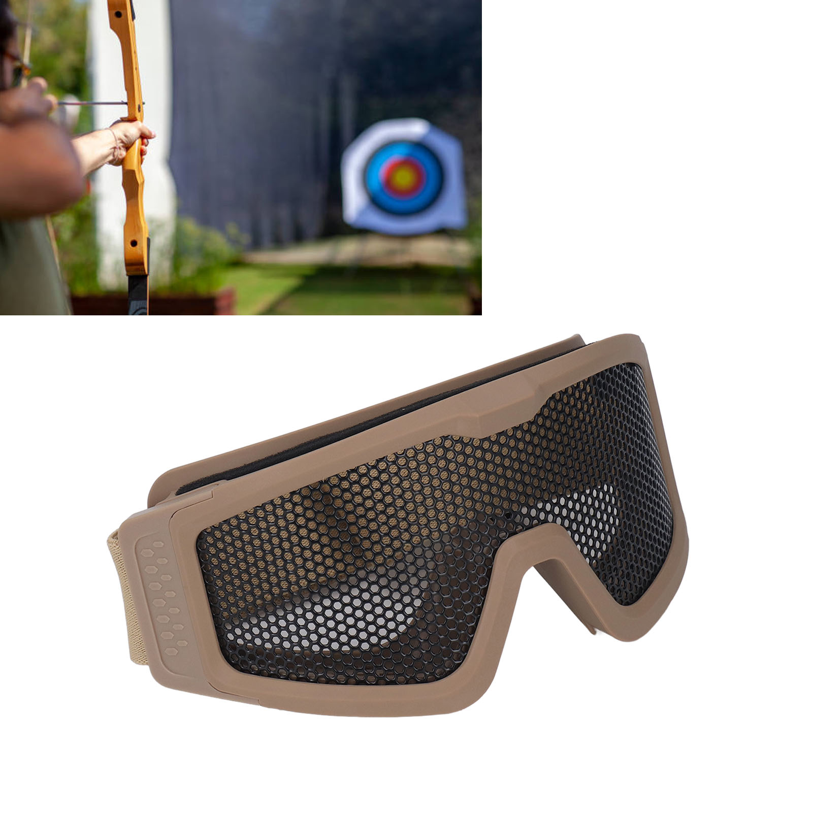 Vollgesichtsschutzbrille Mit Riemen, Stoßfest, Mit Metallgewebe, Khakifarben