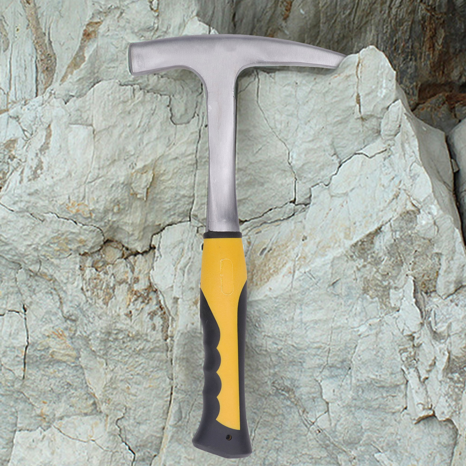 Geologenhammer, Erkundungshammer, Spitzkopfhammer, Flachkopfhammer, Spitzer Schnabel, Geologischer Erkundungshammer In Entenschnabelform, Gelber Griff, Großer Spitzer Geologenhammer