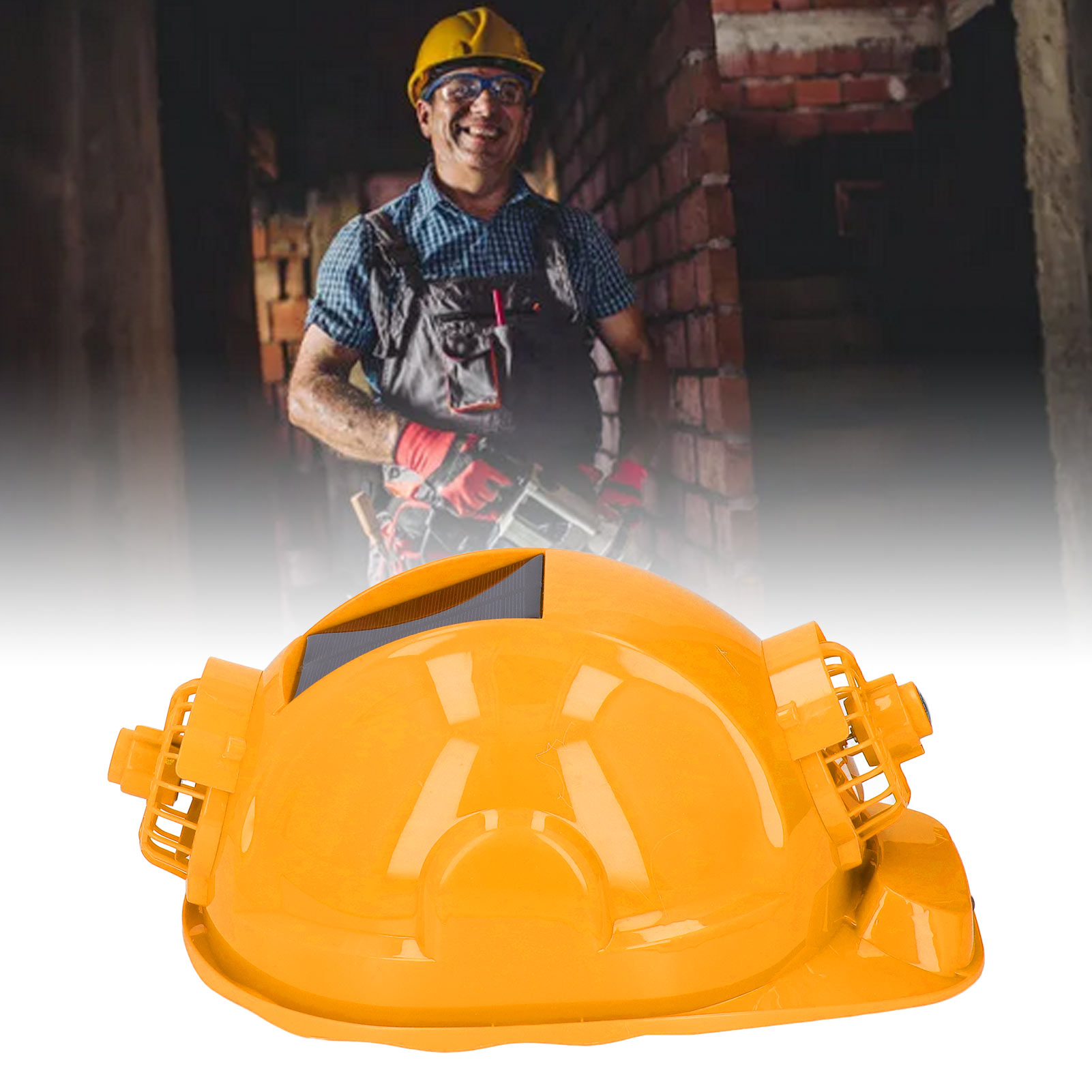 Helm Mit Integriertem Solarventilator, Intelligenter Klimaanlagenhelm, Sonnenschutzhelm Für Den Sommer, Gelb.